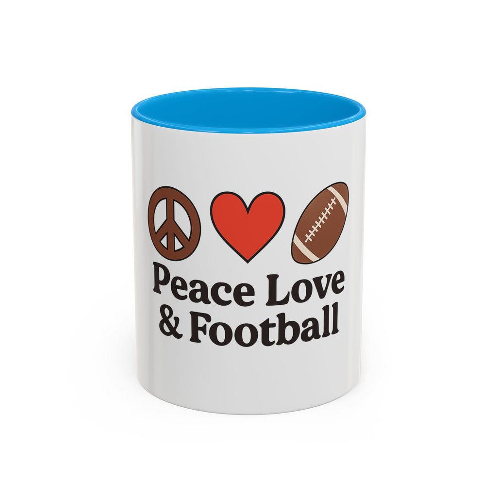 Peace, Love & Football Mug - Colorful Ceramic Drinkware for Sports Lovers