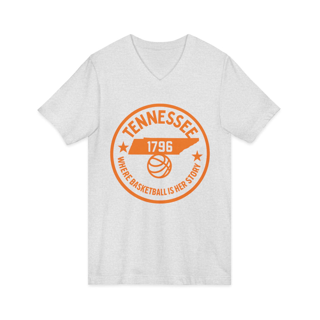 Tennessee Basketball V-Neck Tee — "Where Basketball Is Her Story"