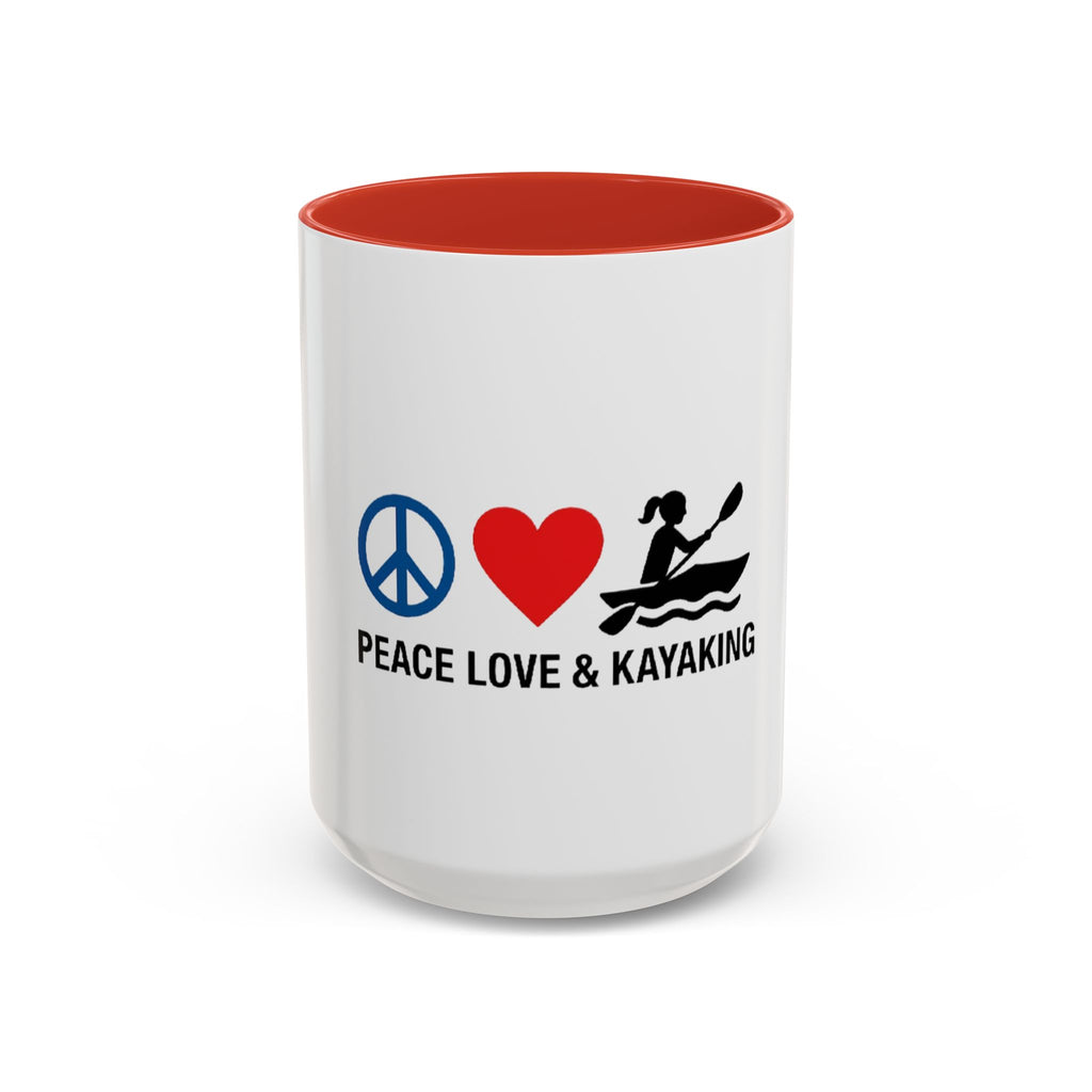 Peace Love & Kayaking Accent Coffee Mug — Kayaker Gift, 11/15oz