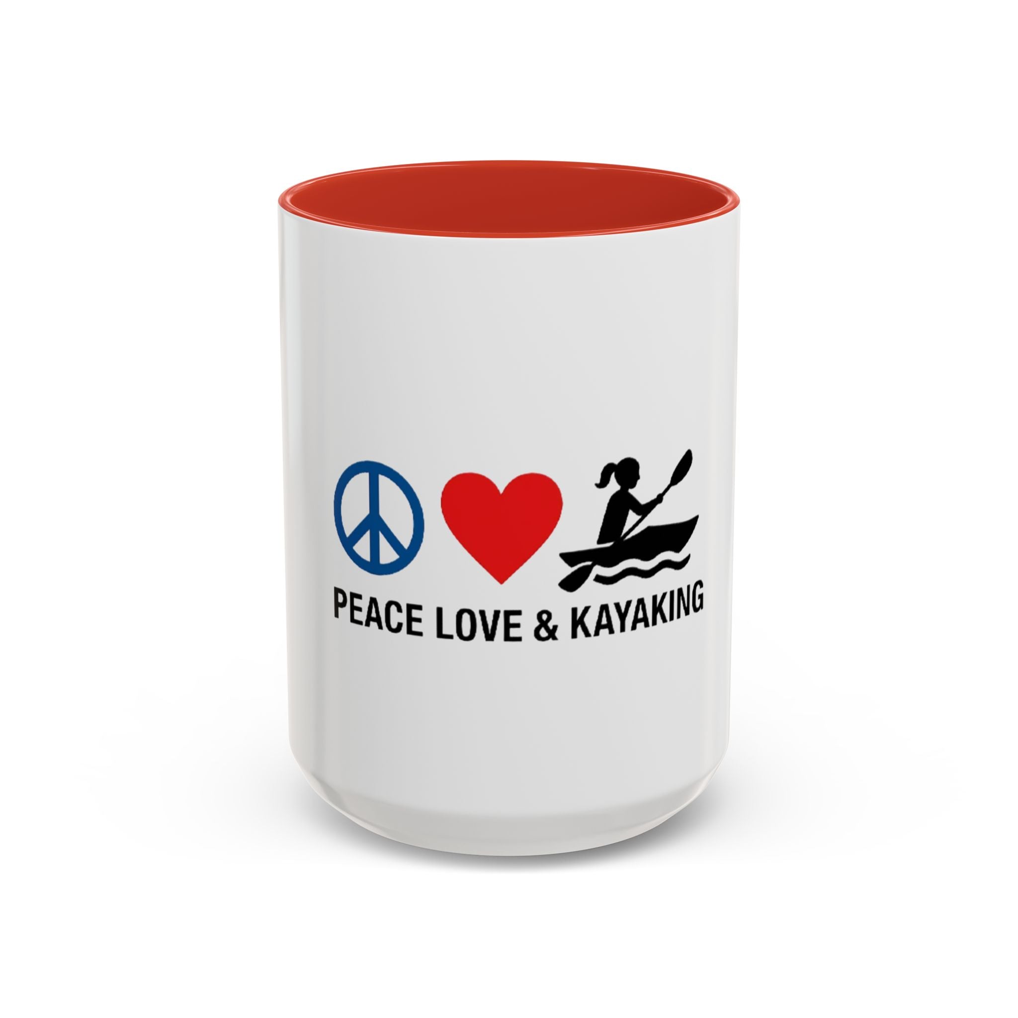 Peace Love & Kayaking Accent Coffee Mug — Kayaker Gift, 11/15oz