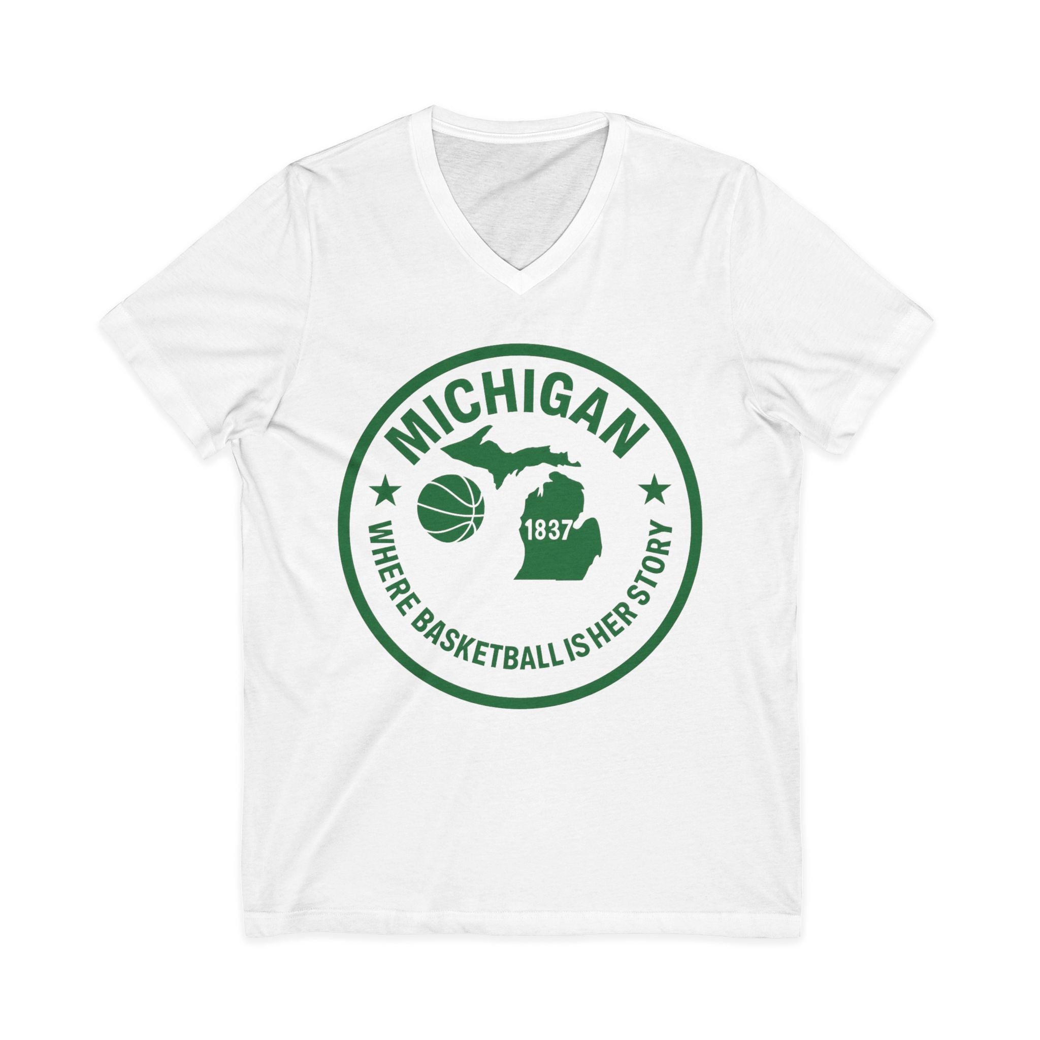 Michigan Basketball Tee - 'Where Basketball Is History' Vintage State Logo V-Neck