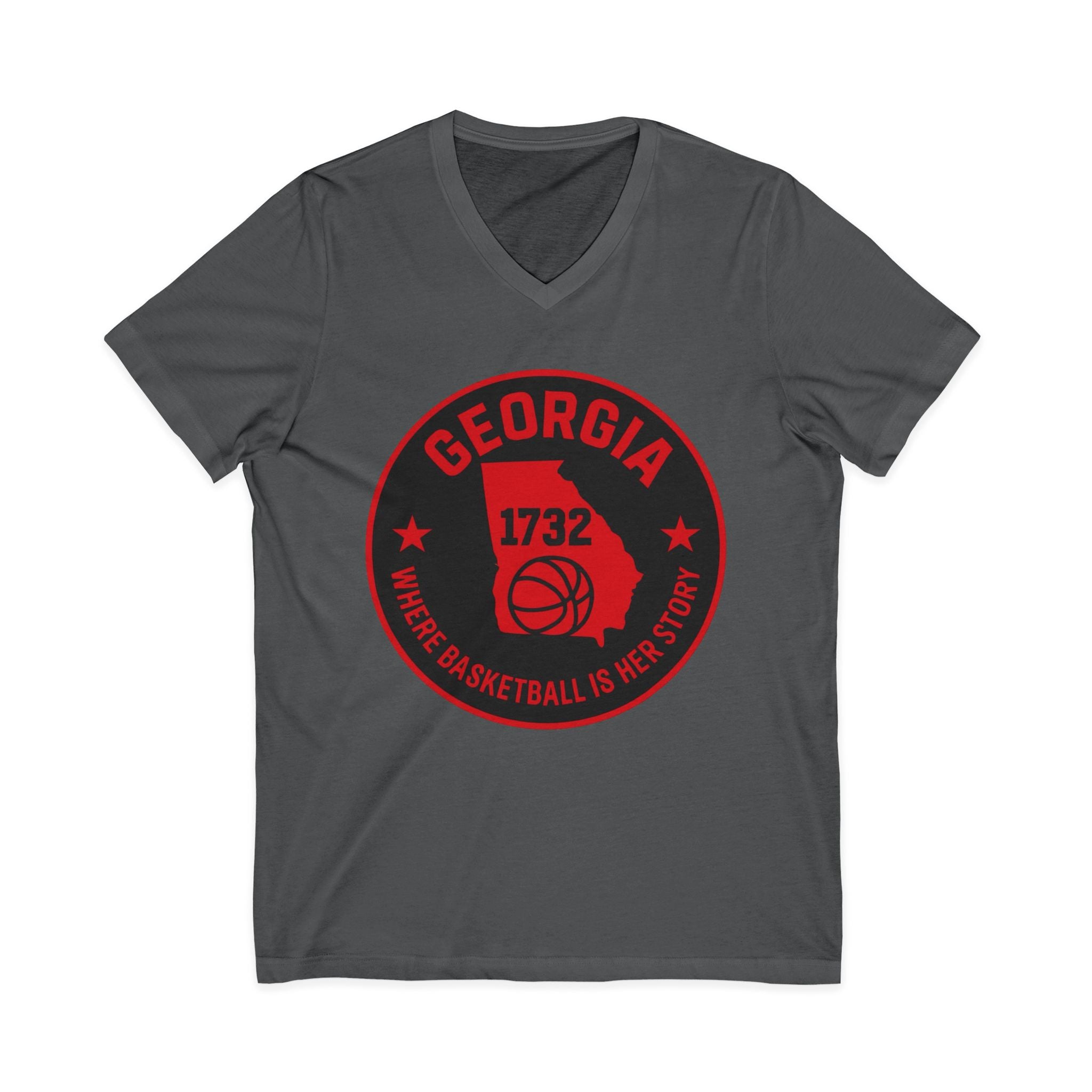 Georgia Basketball State Tee – '1732' Vintage Round Logo V‑Neck