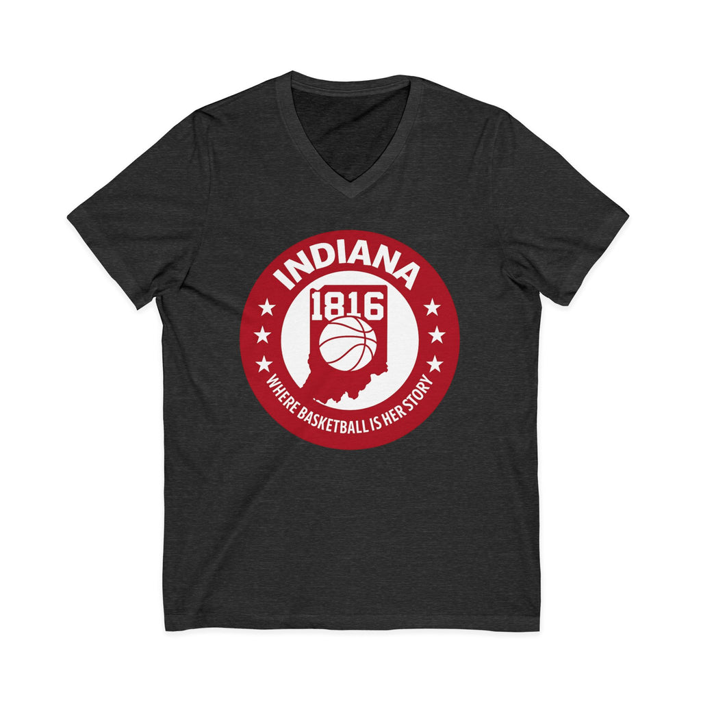 Indiana 1816 Basketball State Tee — Where Basketball Is Her Story V-Neck