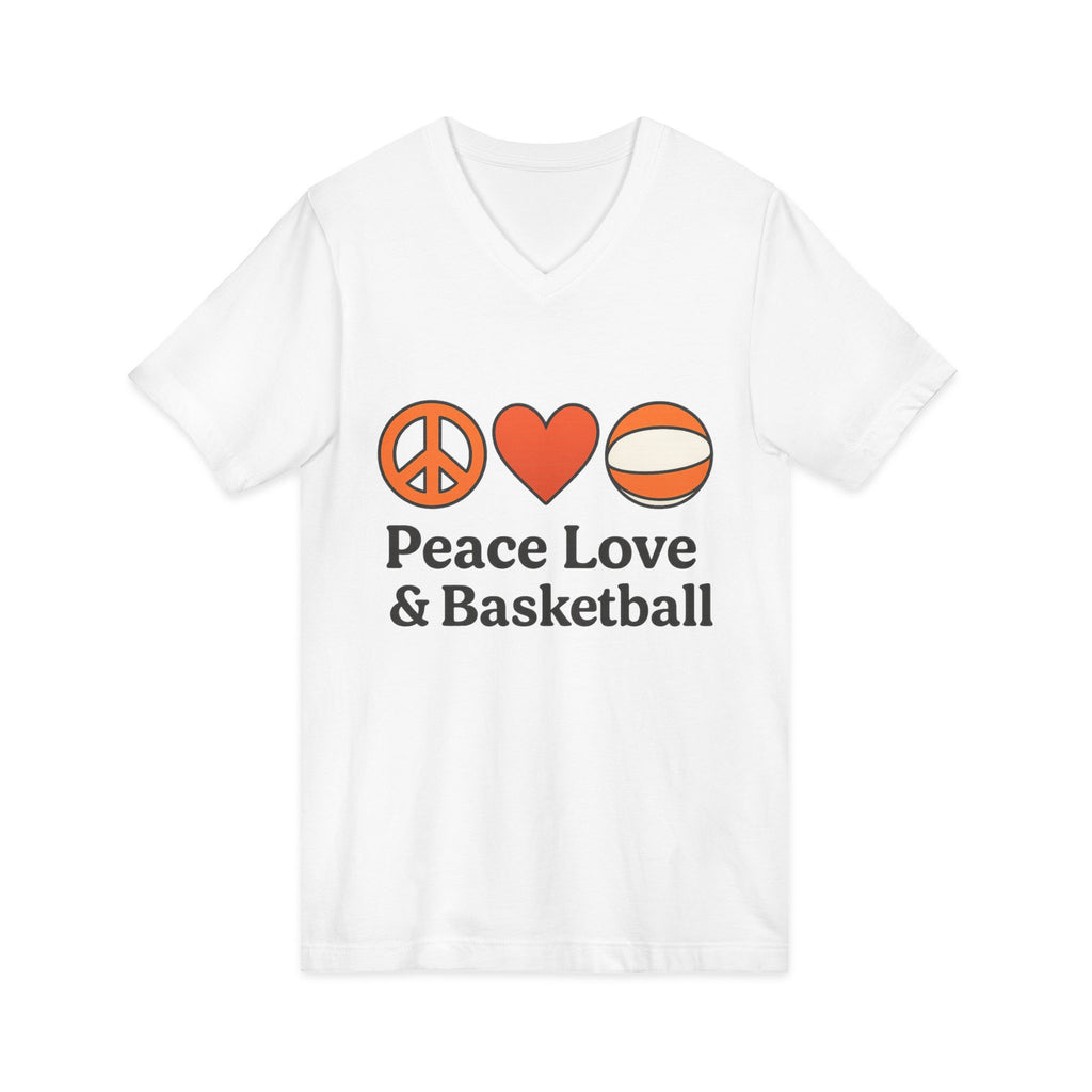 Peace Love & Basketball V-Neck Tee — Basketball Fan Graphic Shirt