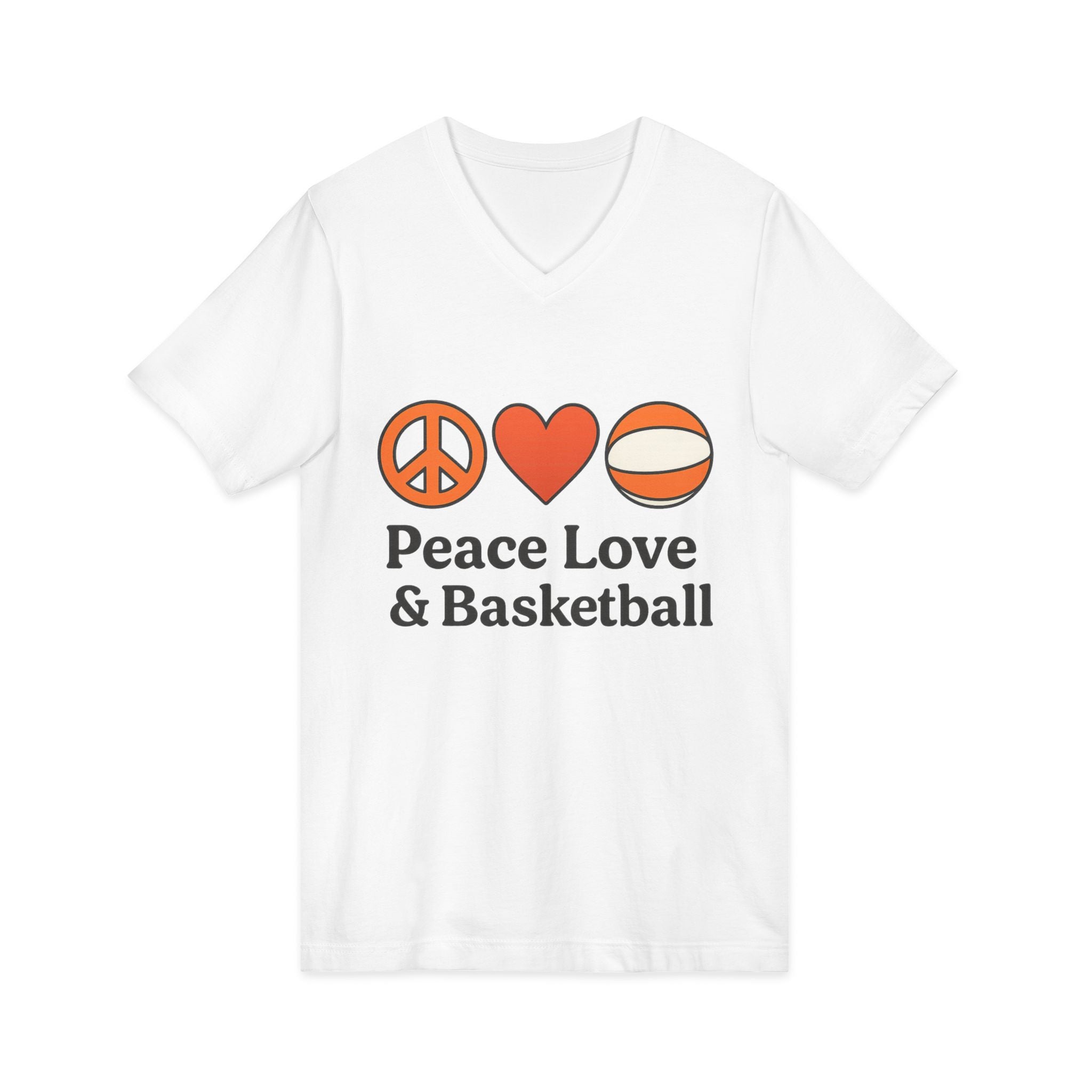 Peace Love & Basketball V-Neck Tee — Basketball Fan Graphic Shirt