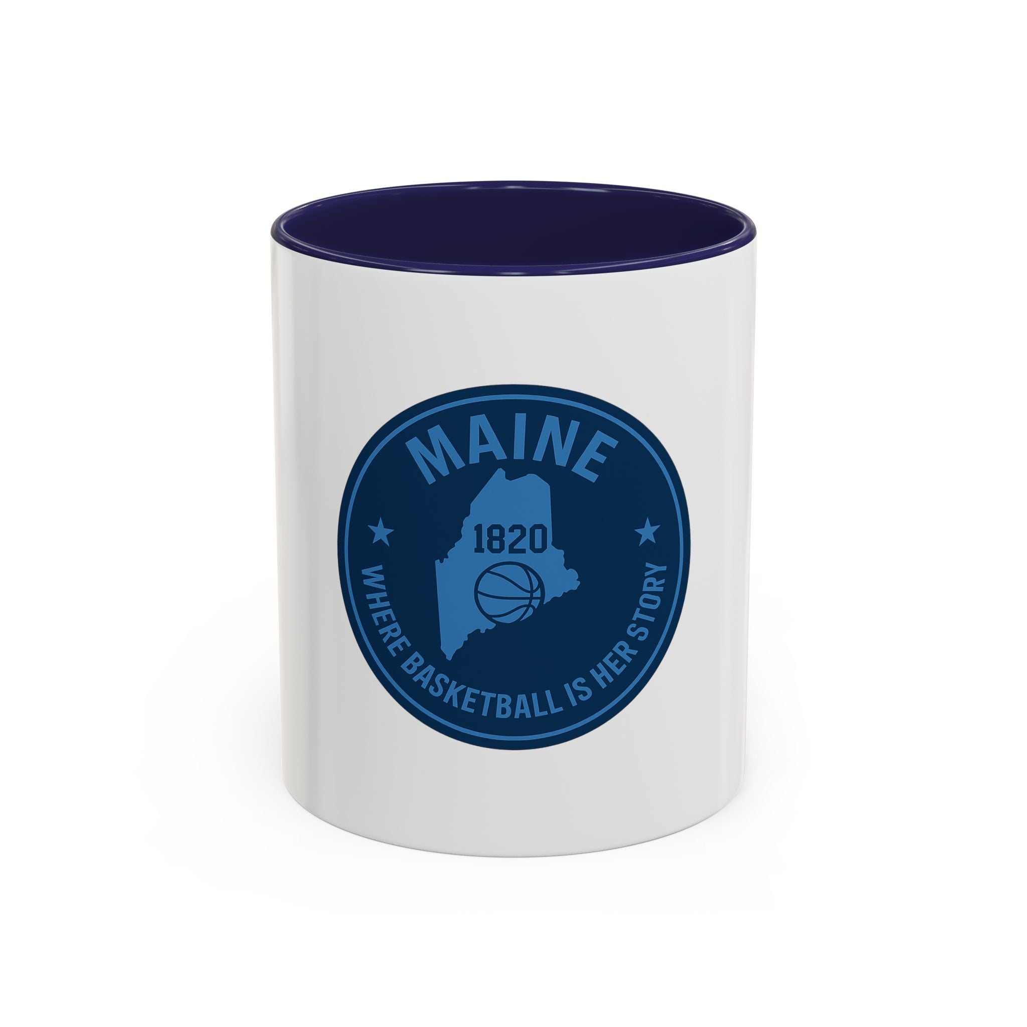 Maine Basketball Mug – 'Where Basketball Is Her Story' Accent Coffee Cup (11/15oz)