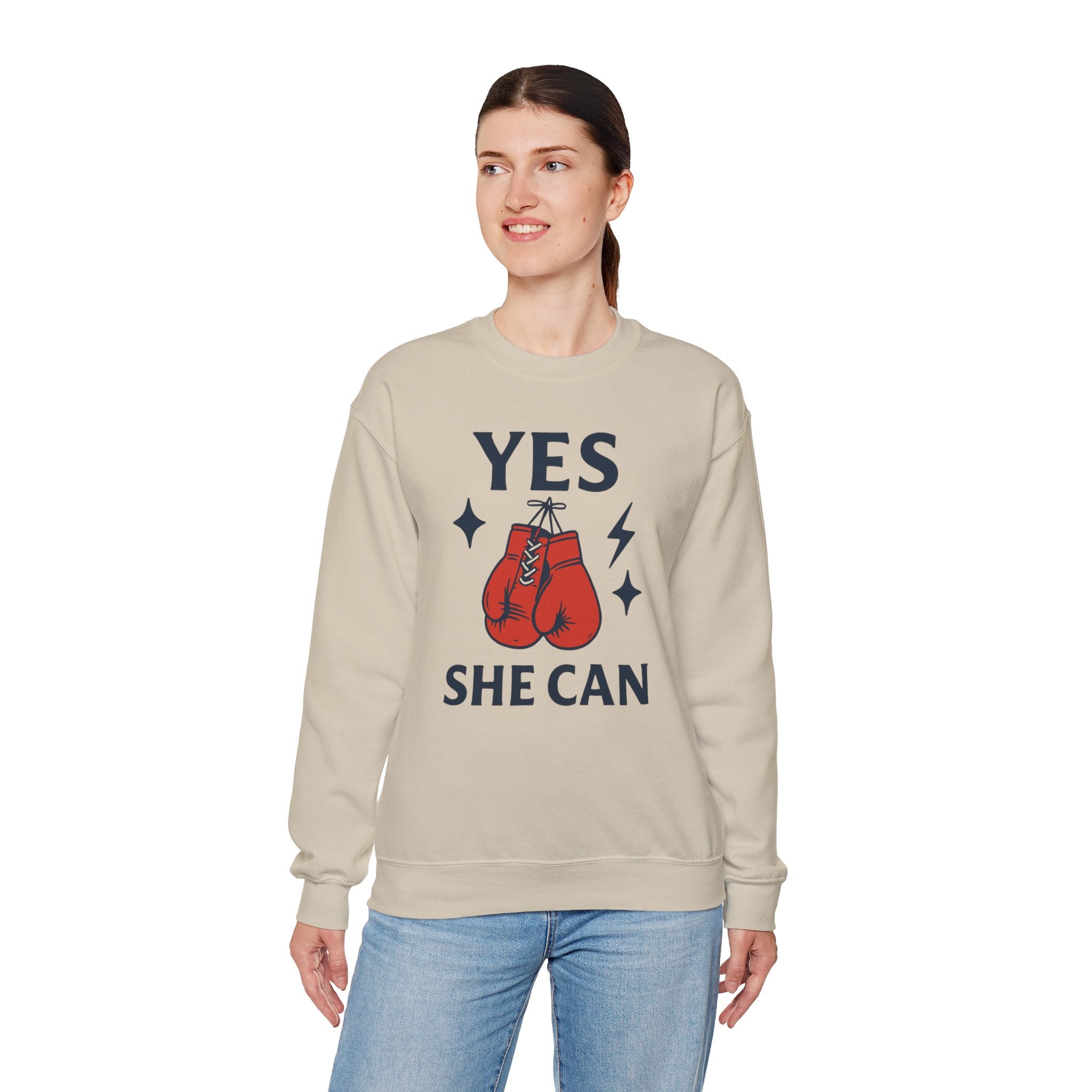 Yes, She Can Boxing Sweatshirt, Unisex Crewneck