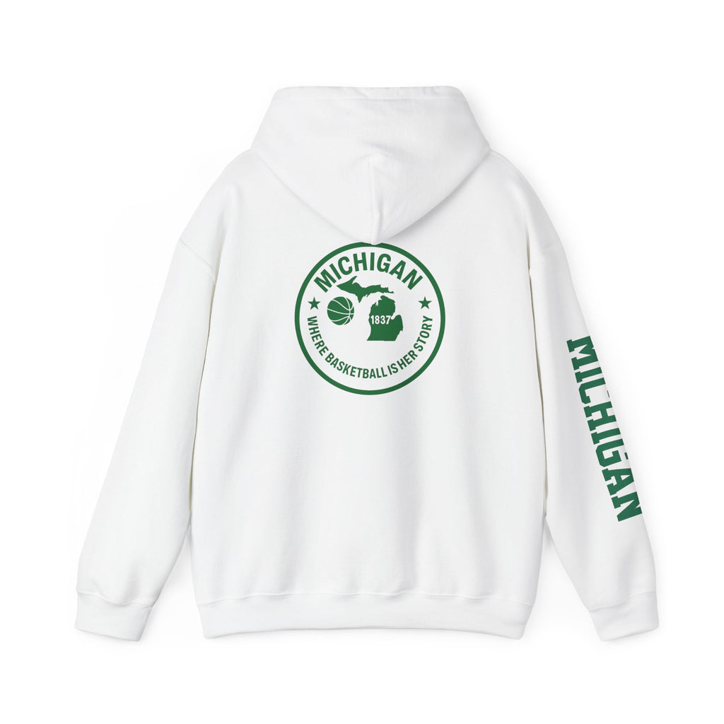 Michigan Basketball Hoodie - Retro Green Emblem "Where Basketball Is The North"