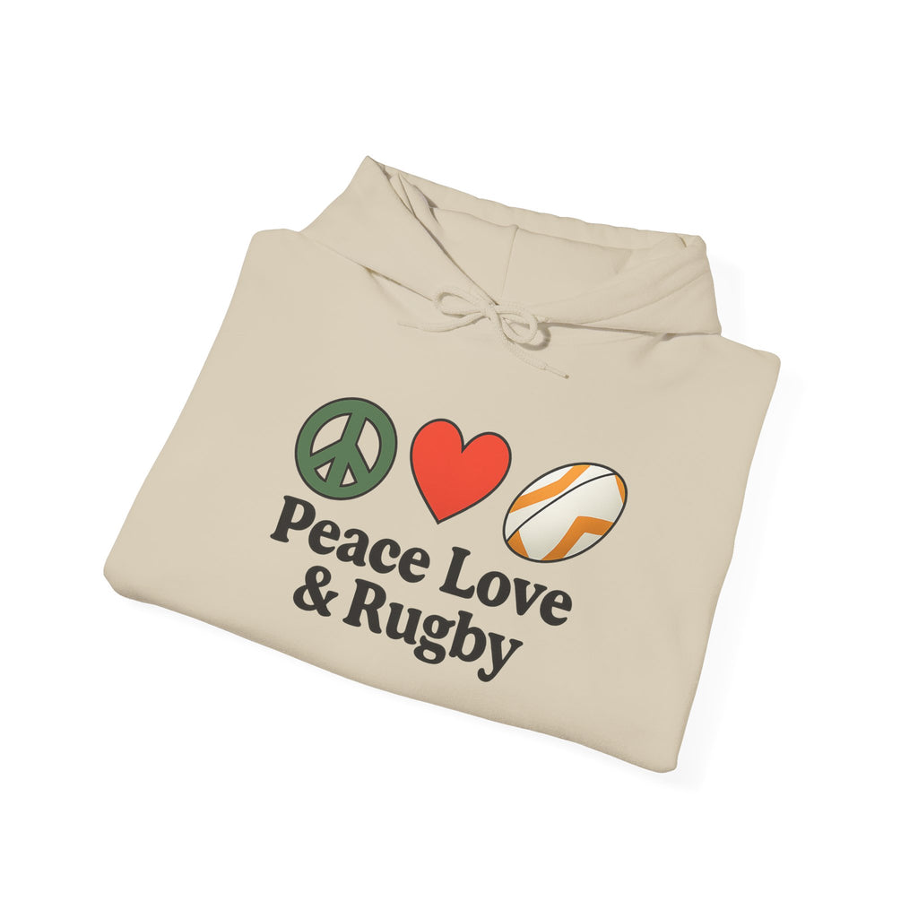 Peace Love & Rugby Hoodie – Rugby Peace Heart Graphic Sweatshirt