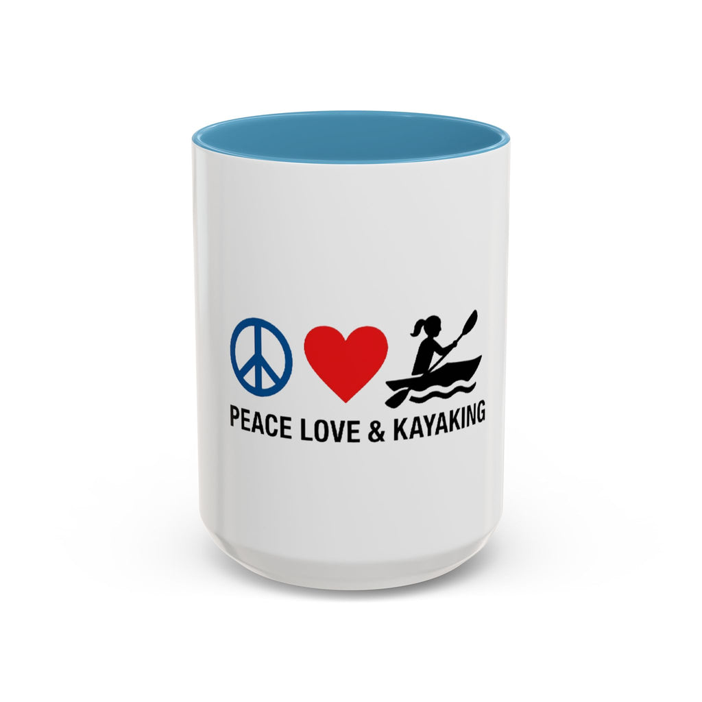 Peace Love & Kayaking Accent Coffee Mug — Kayaker Gift, 11/15oz