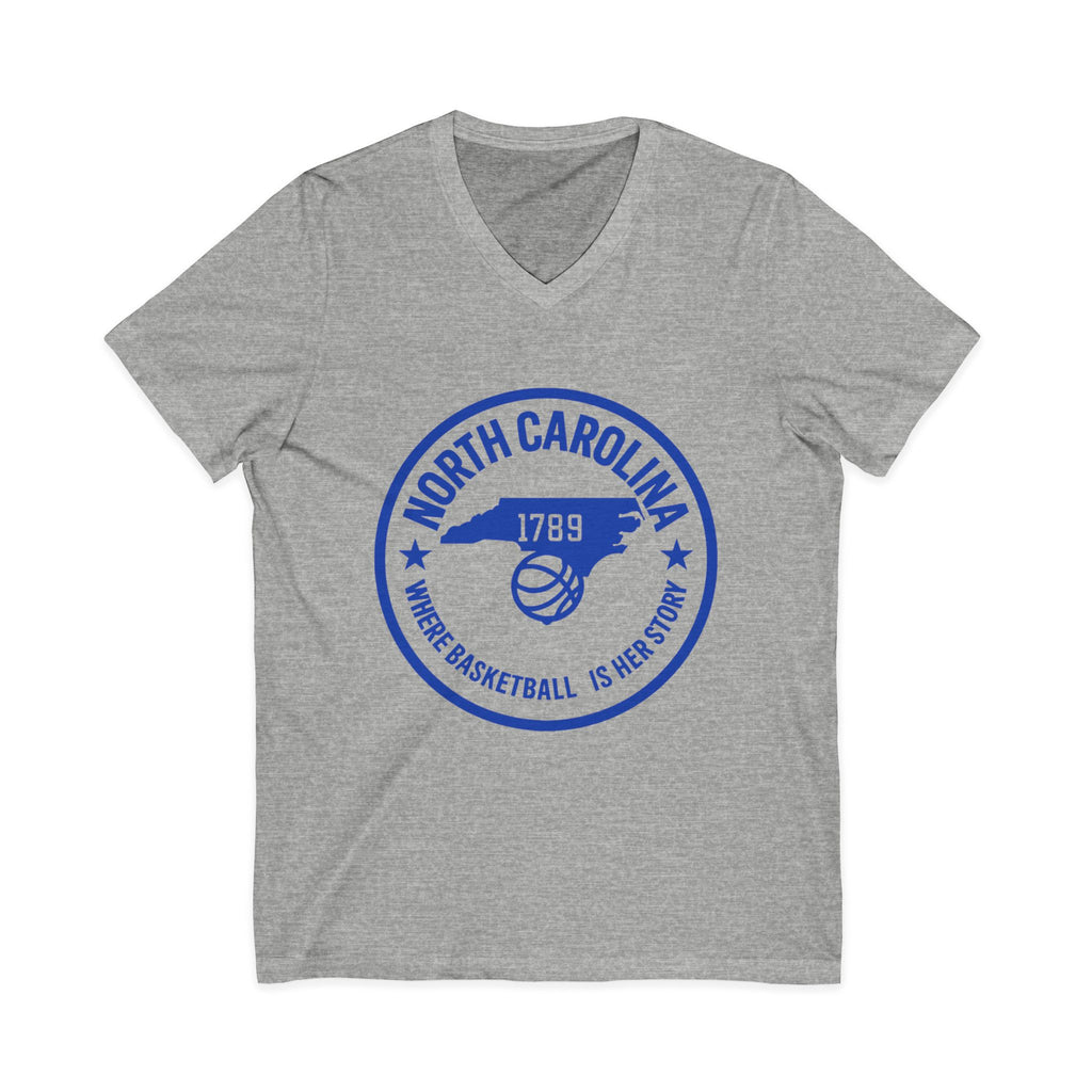 North Carolina Basketball V-Neck Tee — "Where Basketball Is Her Story"