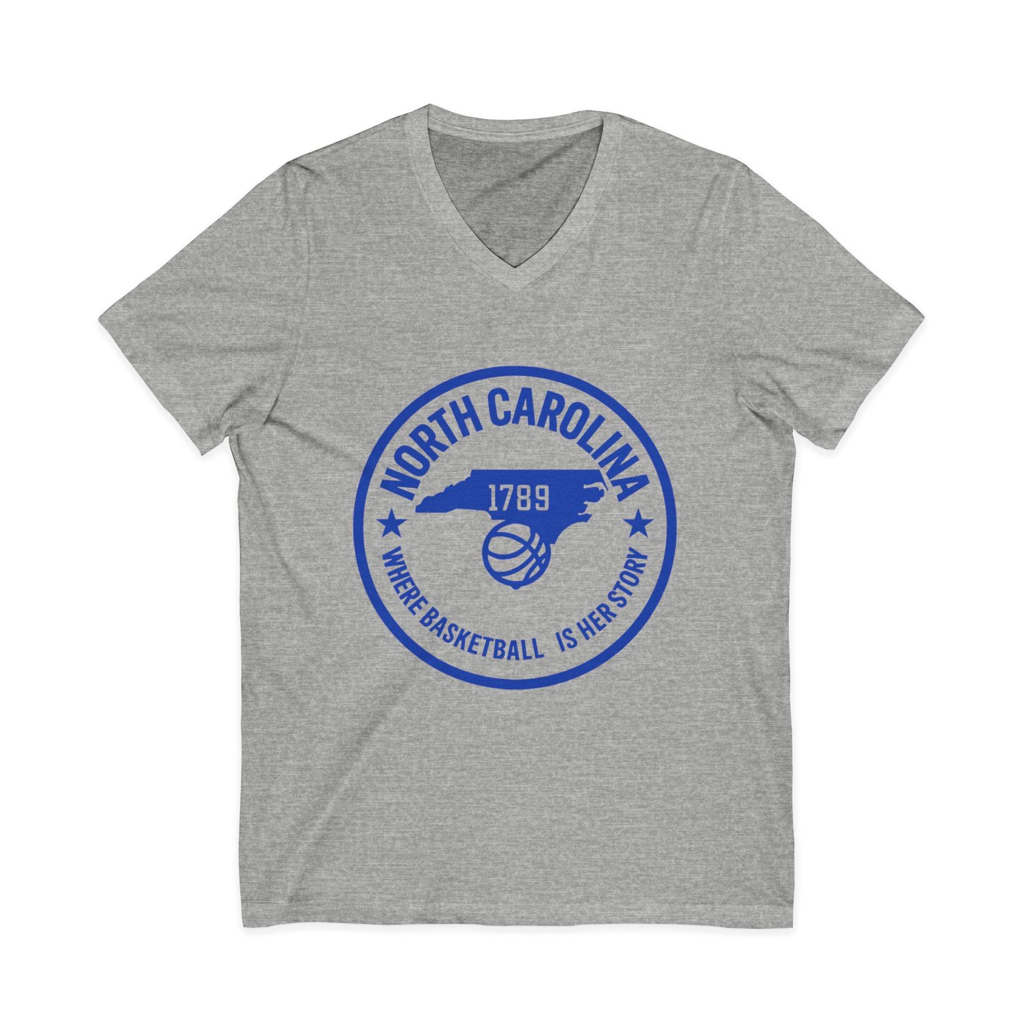 North Carolina Basketball V-Neck Tee — "Where Basketball Is Her Story"