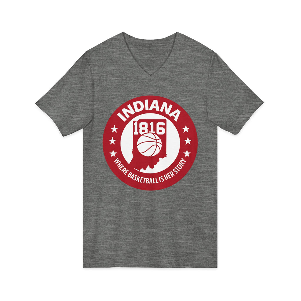 Indiana 1816 Basketball State Tee — Where Basketball Is Her Story V-Neck