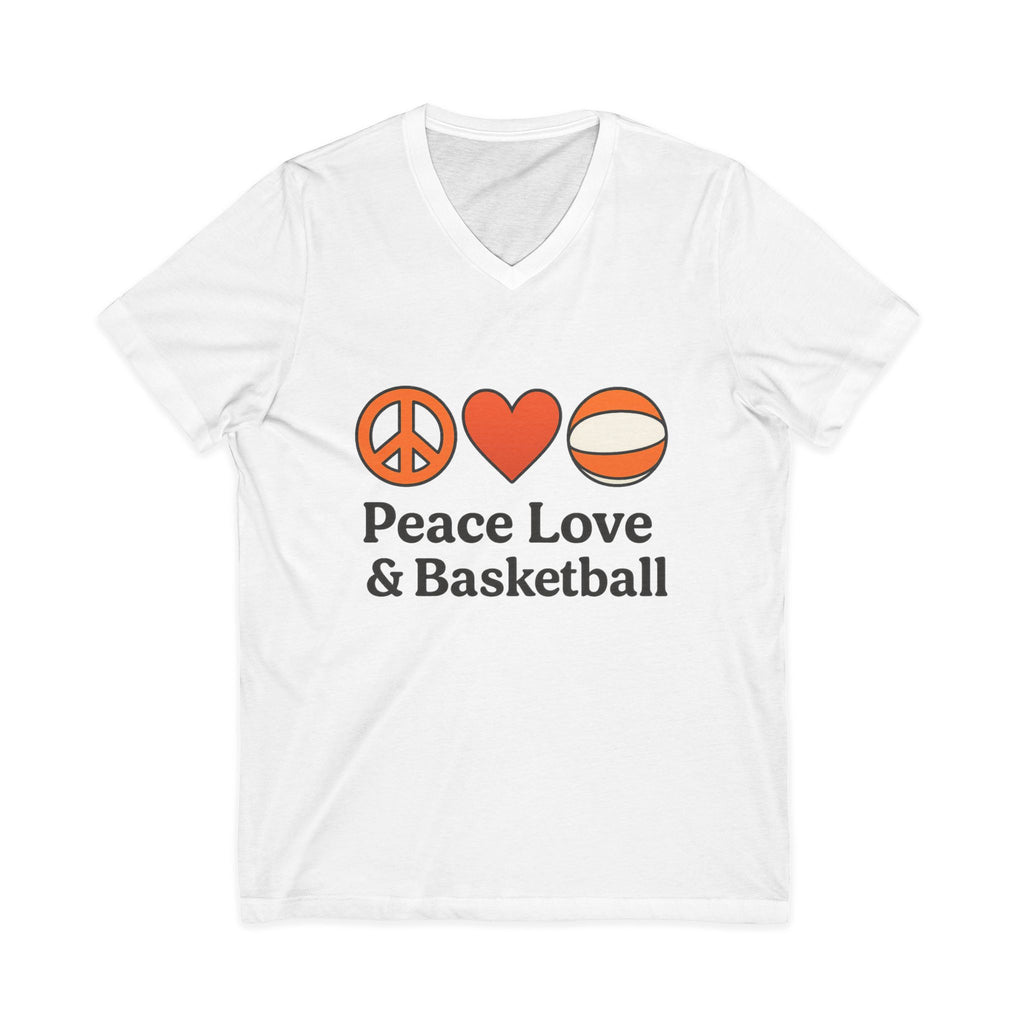 Peace Love & Basketball V-Neck Tee — Basketball Fan Graphic Shirt
