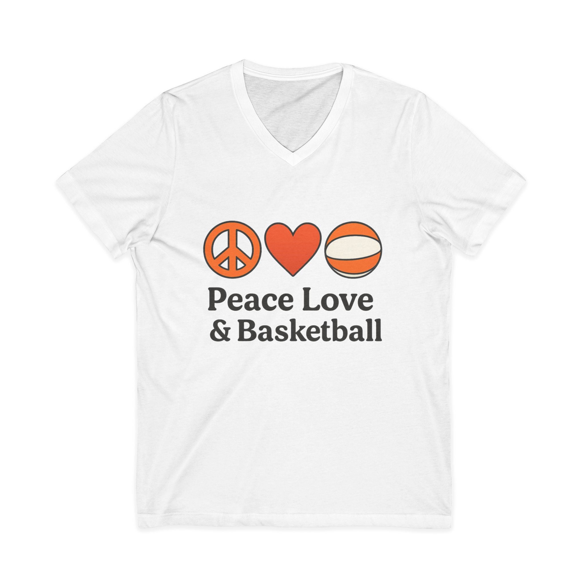 Peace Love & Basketball V-Neck Tee — Basketball Fan Graphic Shirt