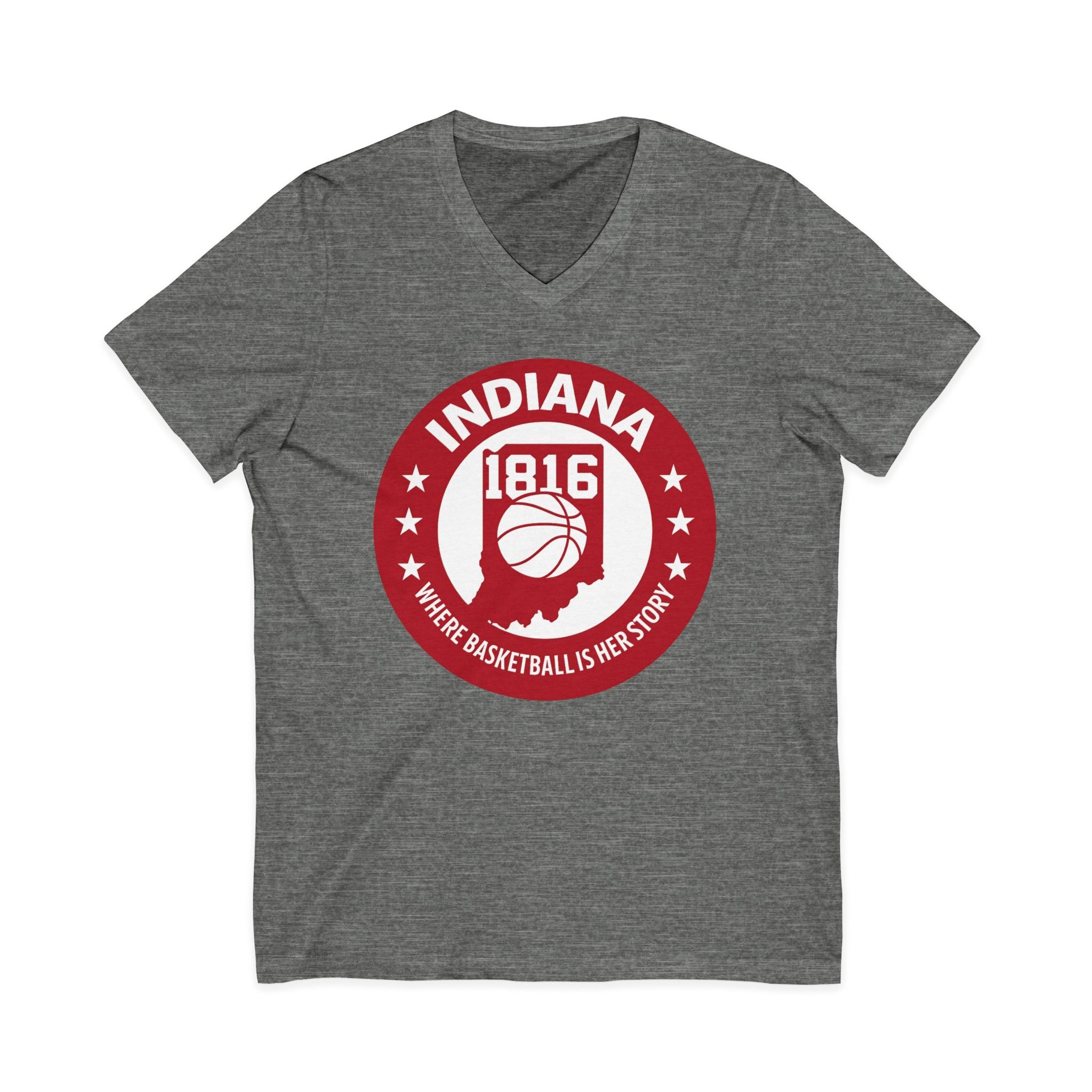 Indiana 1816 Basketball State Tee — Where Basketball Is Her Story V-Neck