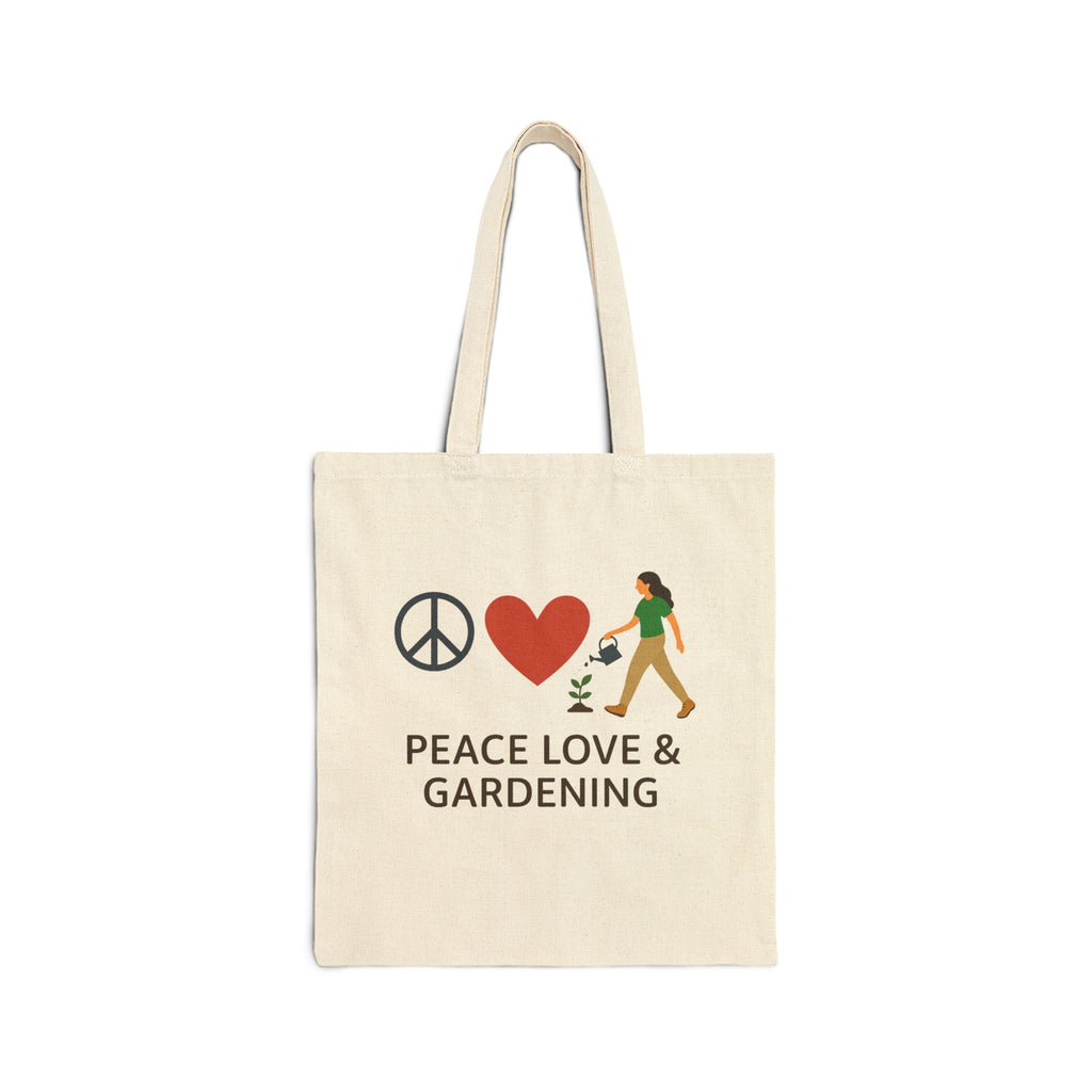 Peace, Love & Gardening Cotton Canvas Tote Bag