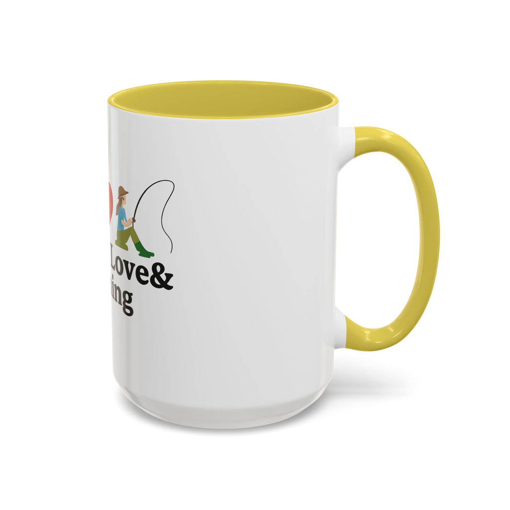 Peace, Love & Fishing Mug - Colorful Ceramic Coffee Cup for Anglers