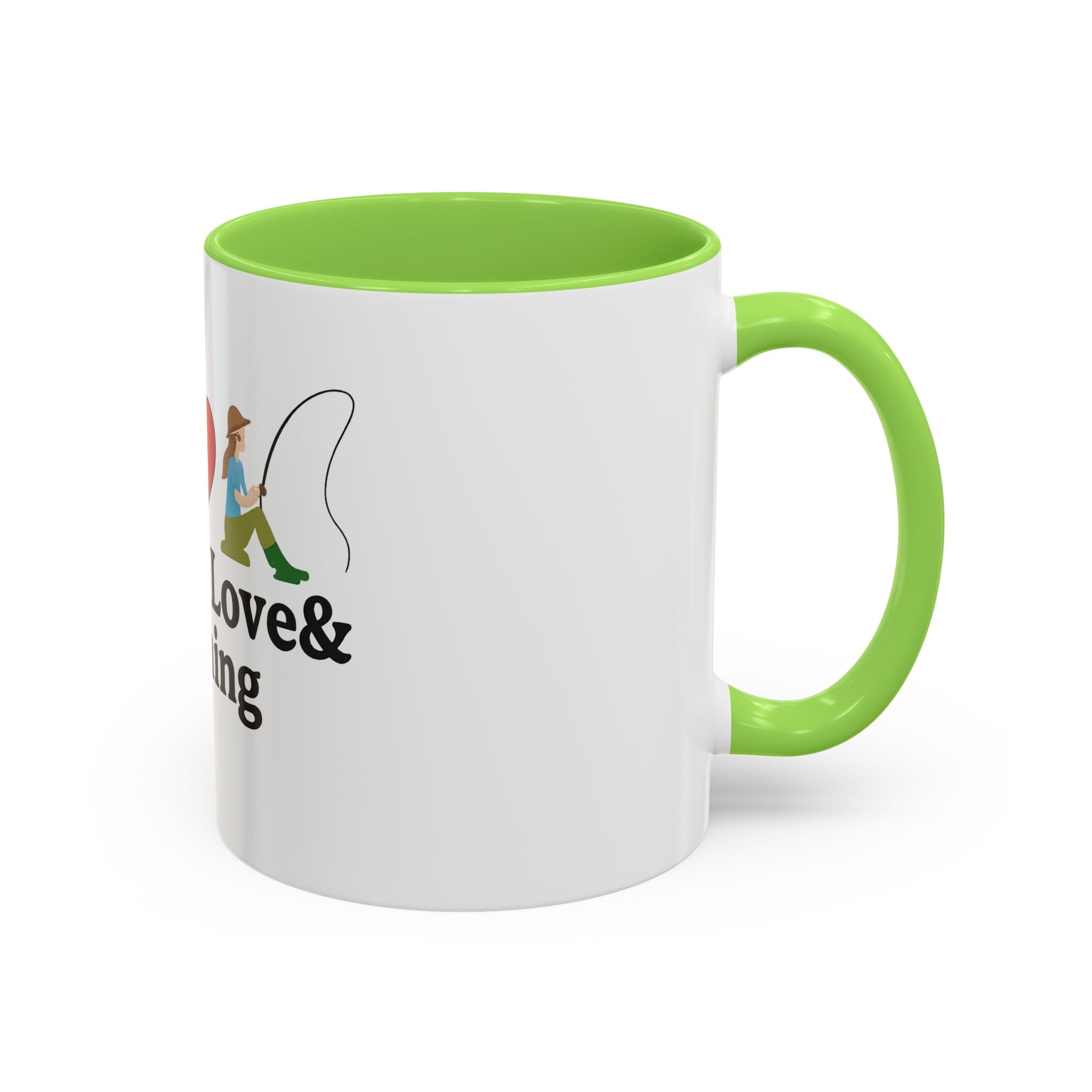 Peace, Love & Fishing Mug - Colorful Ceramic Coffee Cup for Anglers