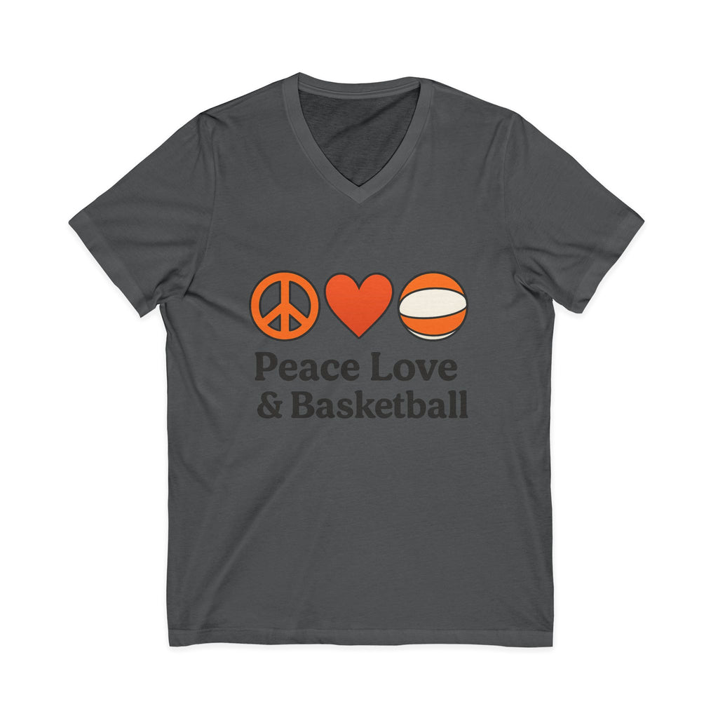 Peace Love & Basketball V-Neck Tee — Basketball Fan Graphic Shirt
