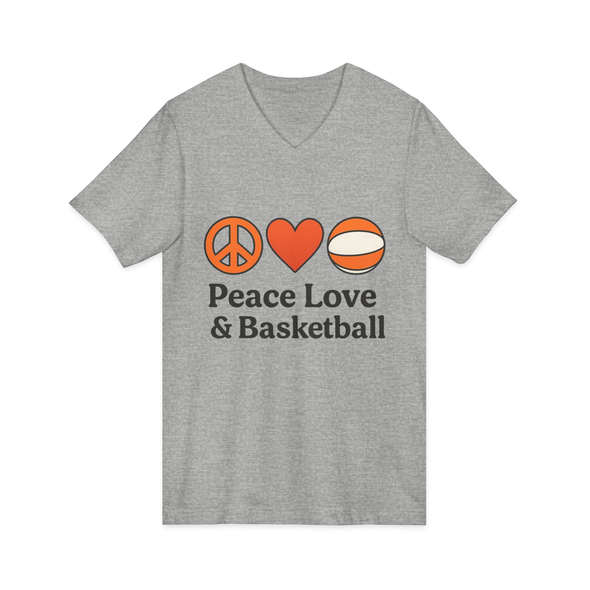 Peace Love & Basketball V-Neck Tee — Basketball Fan Graphic Shirt