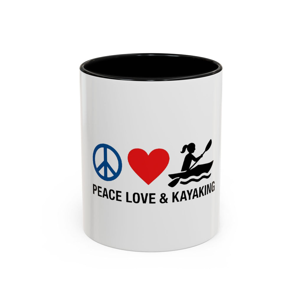 Peace Love & Kayaking Accent Coffee Mug — Kayaker Gift, 11/15oz