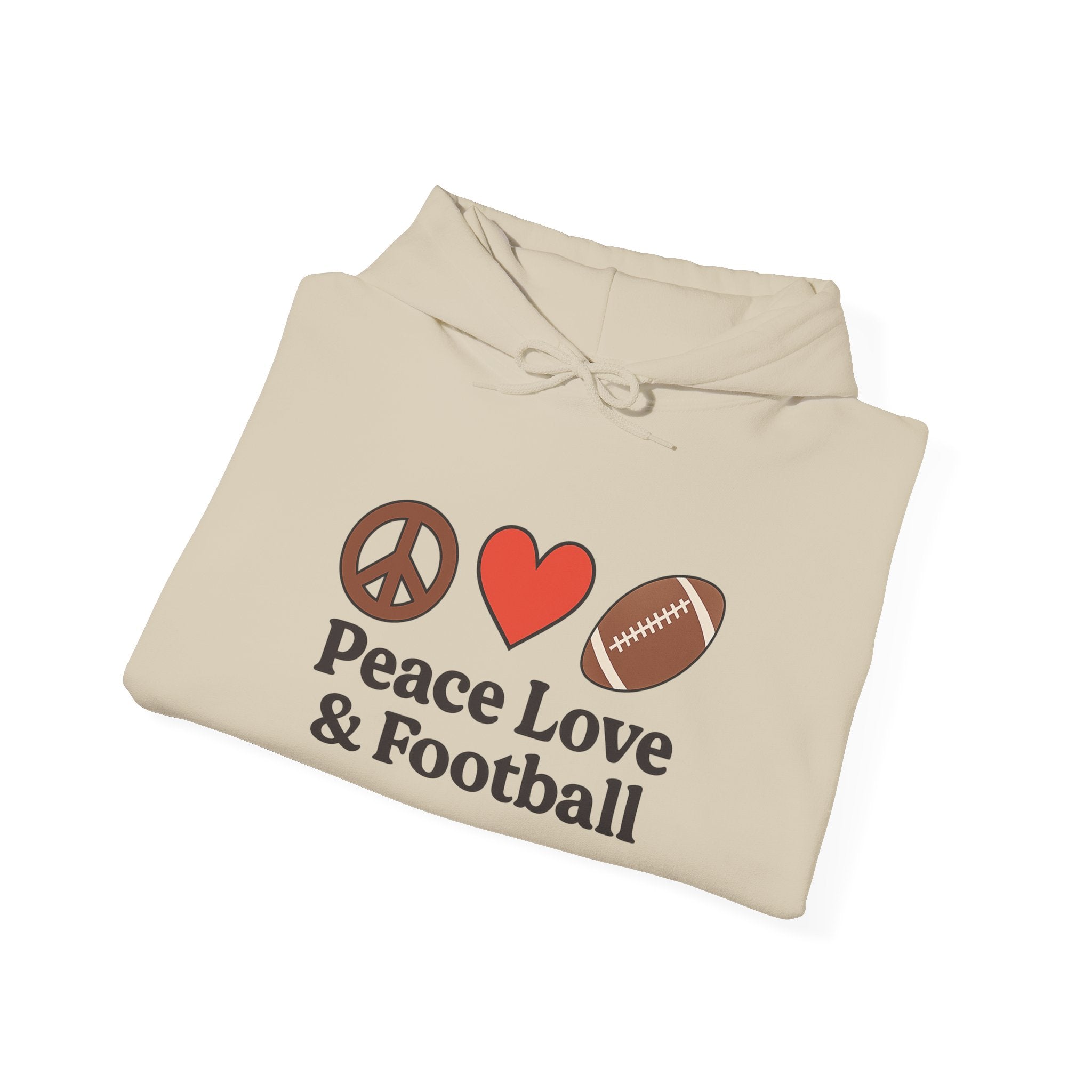 Peace Love & Football Hoodie — Football Fan Graphic Hooded Sweatshirt
