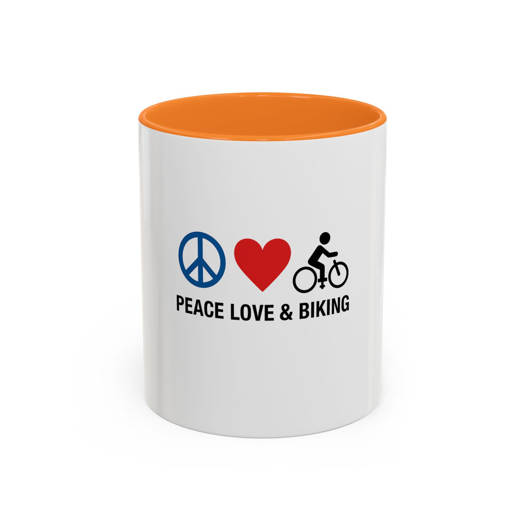 Peace Love Biking Mug - Colorful 11oz & 15oz Coffee Cup