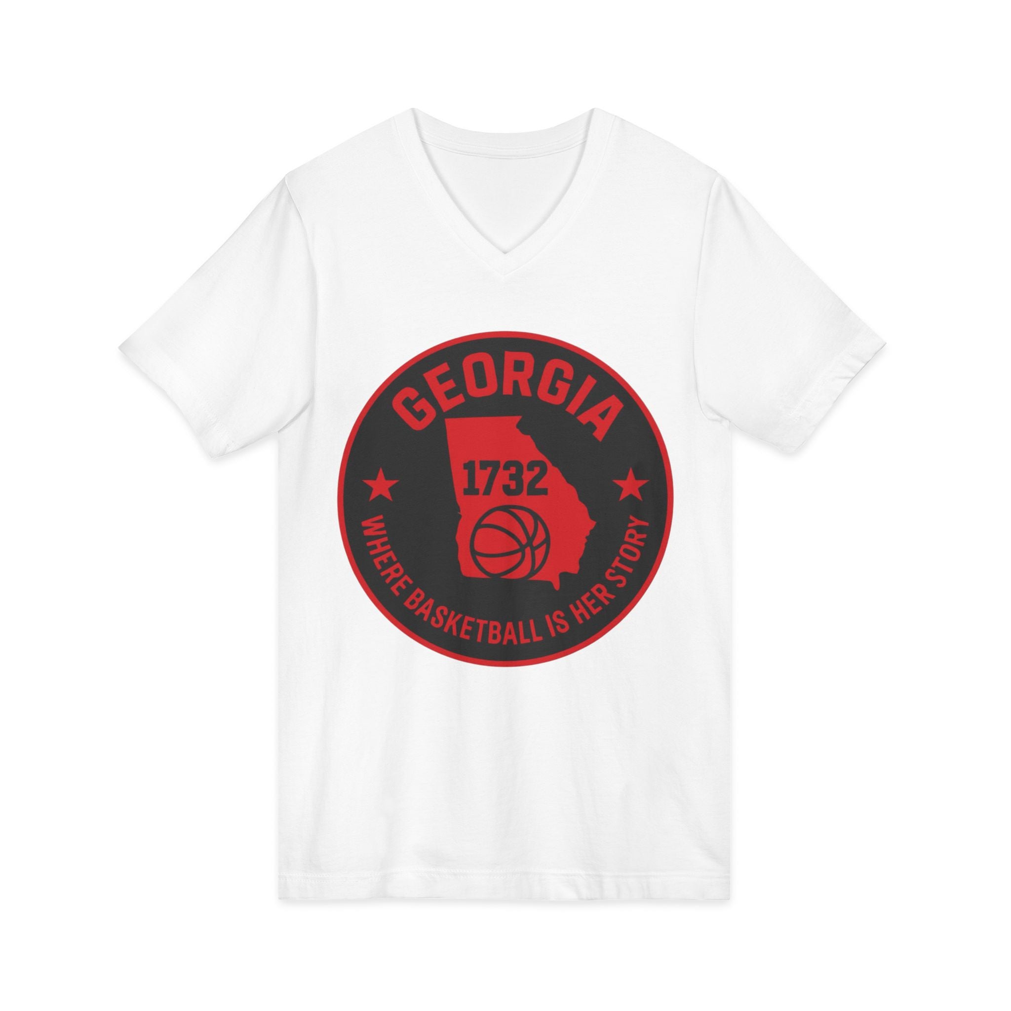 Georgia Basketball State Tee – '1732' Vintage Round Logo V‑Neck