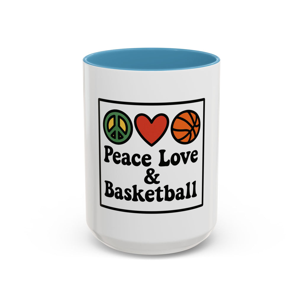 Accent Coffee Mug with Peace, Love & Basketball Design