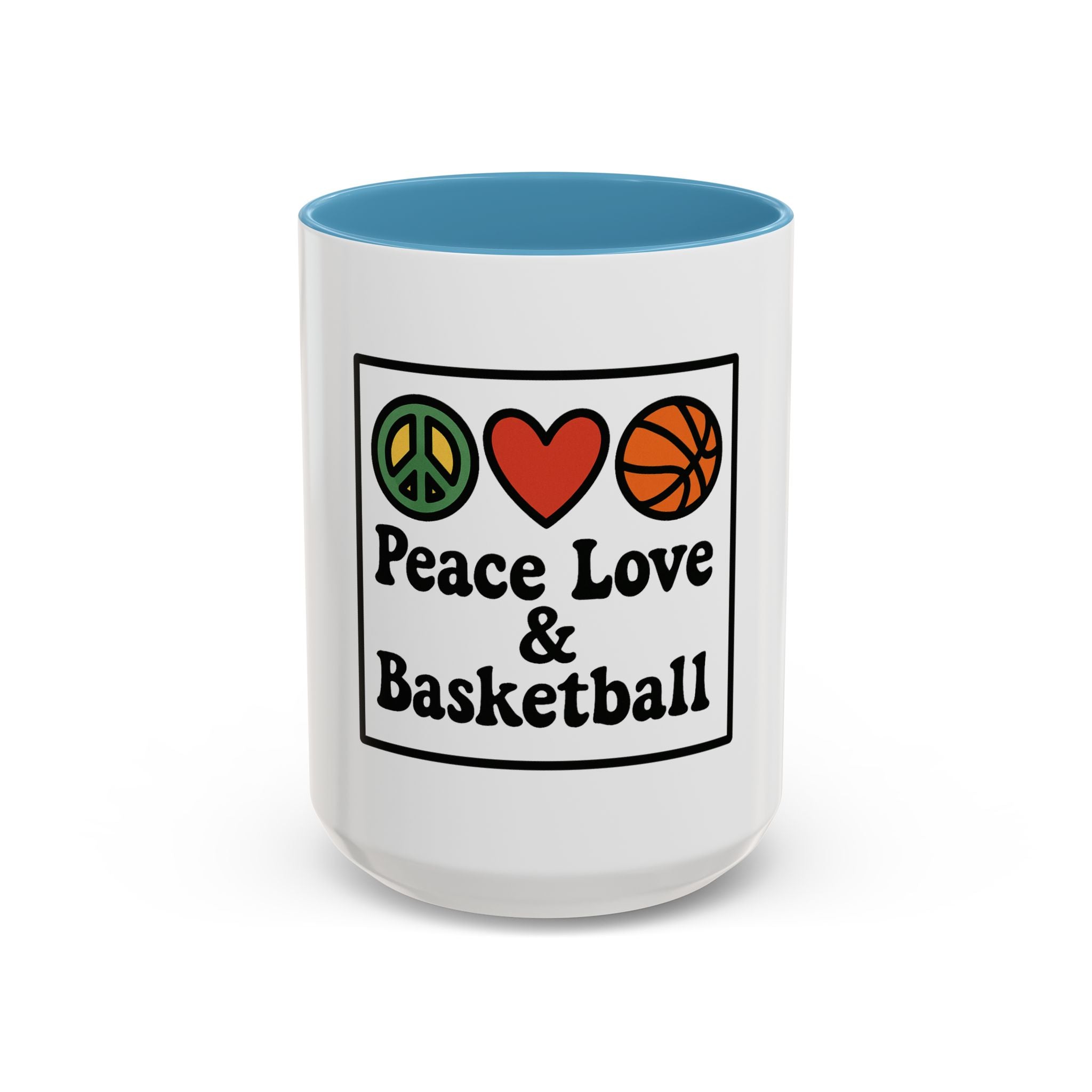Accent Coffee Mug with Peace, Love & Basketball Design