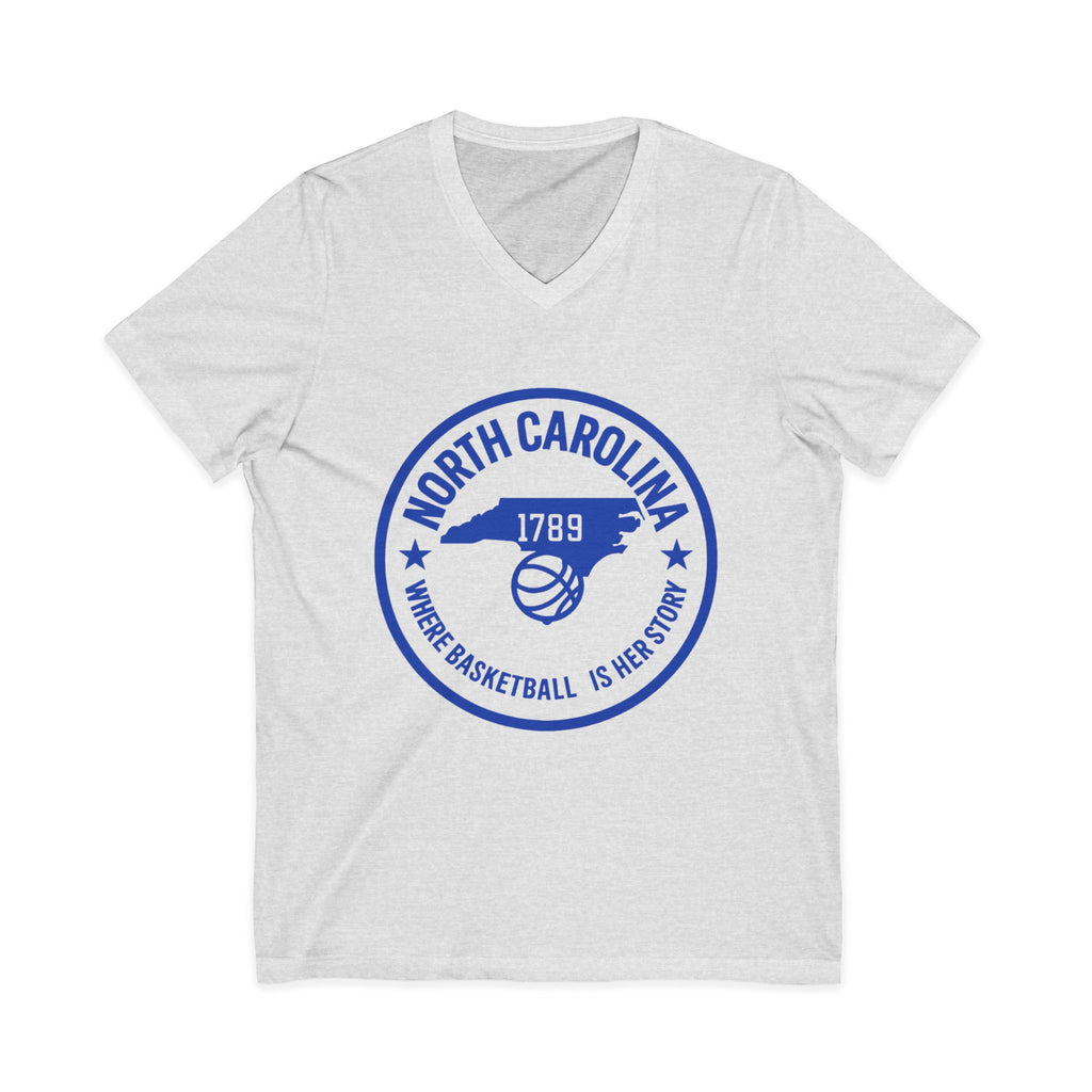 North Carolina Basketball V-Neck Tee — "Where Basketball Is Her Story"