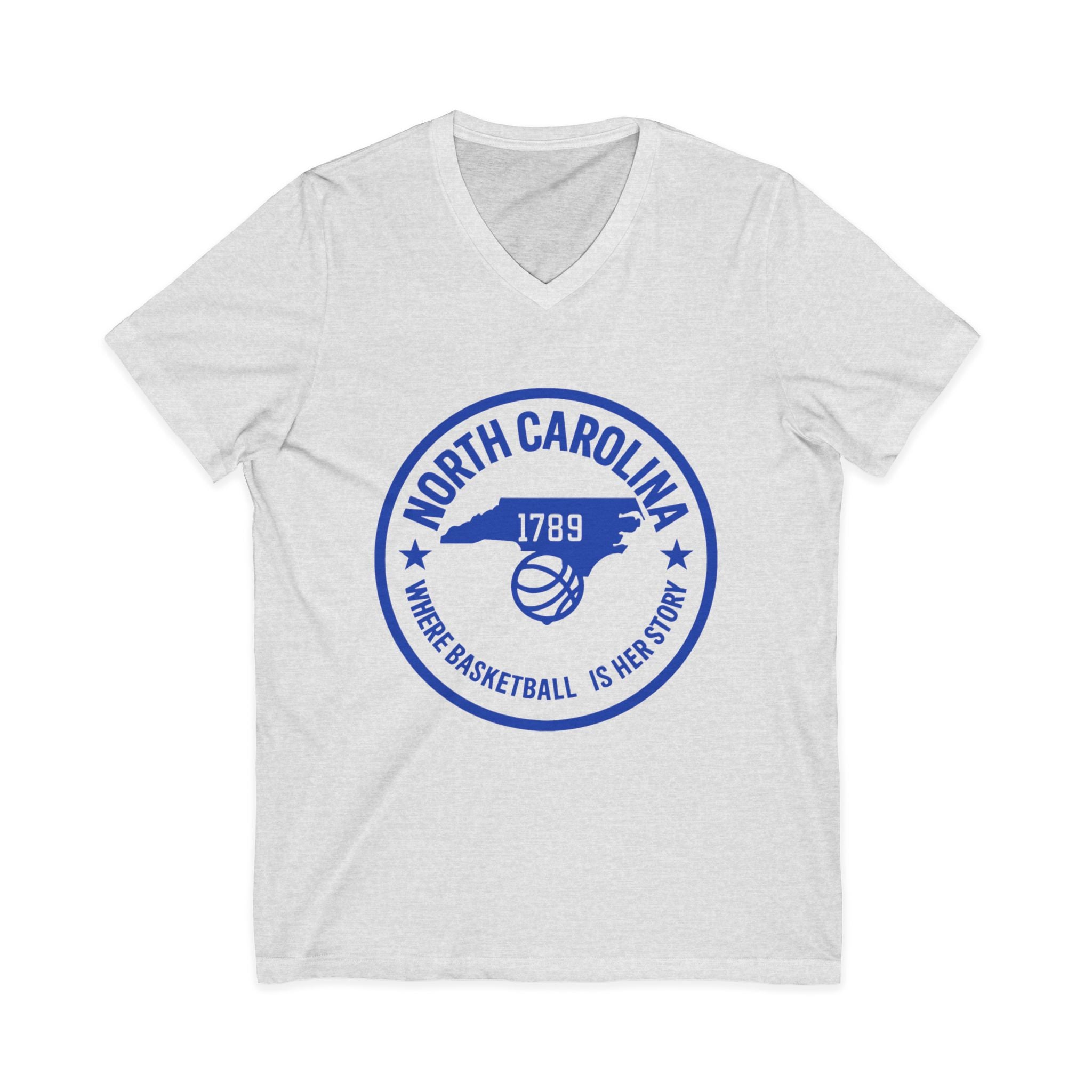 North Carolina Basketball V-Neck Tee — "Where Basketball Is Her Story"