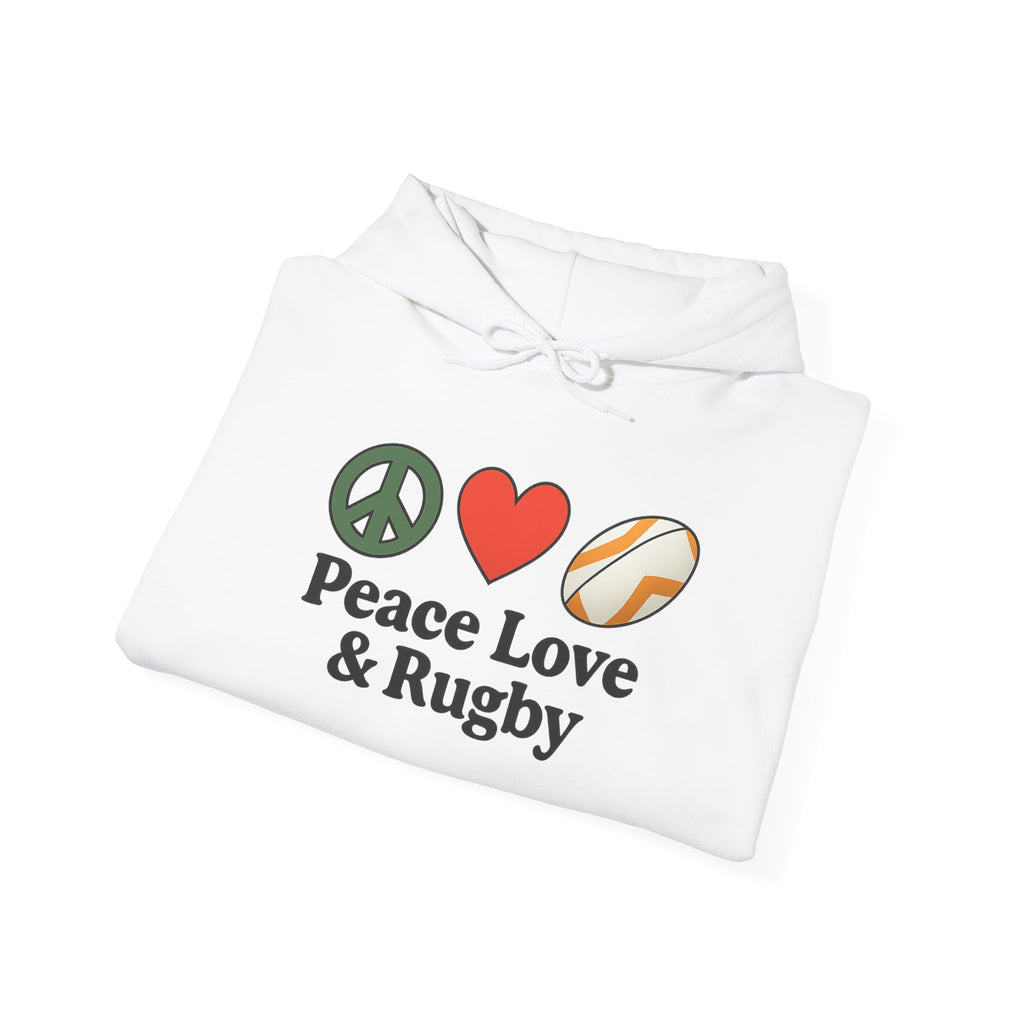 Peace Love & Rugby Hoodie – Rugby Peace Heart Graphic Sweatshirt