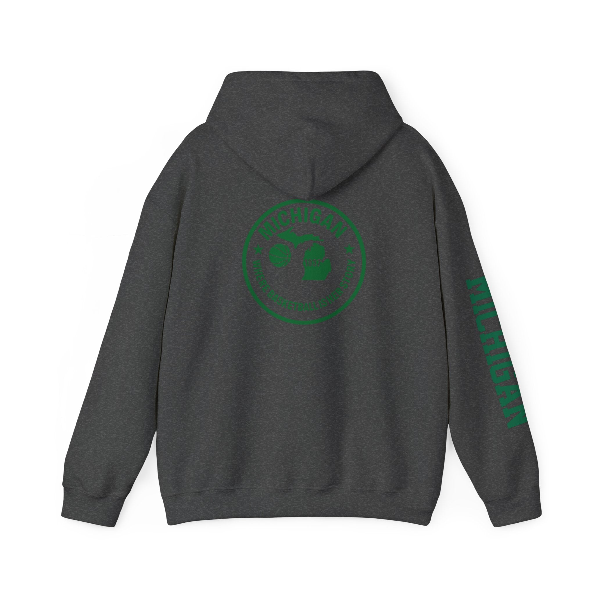 Michigan Basketball Hoodie - Retro Green Emblem "Where Basketball Is The North"