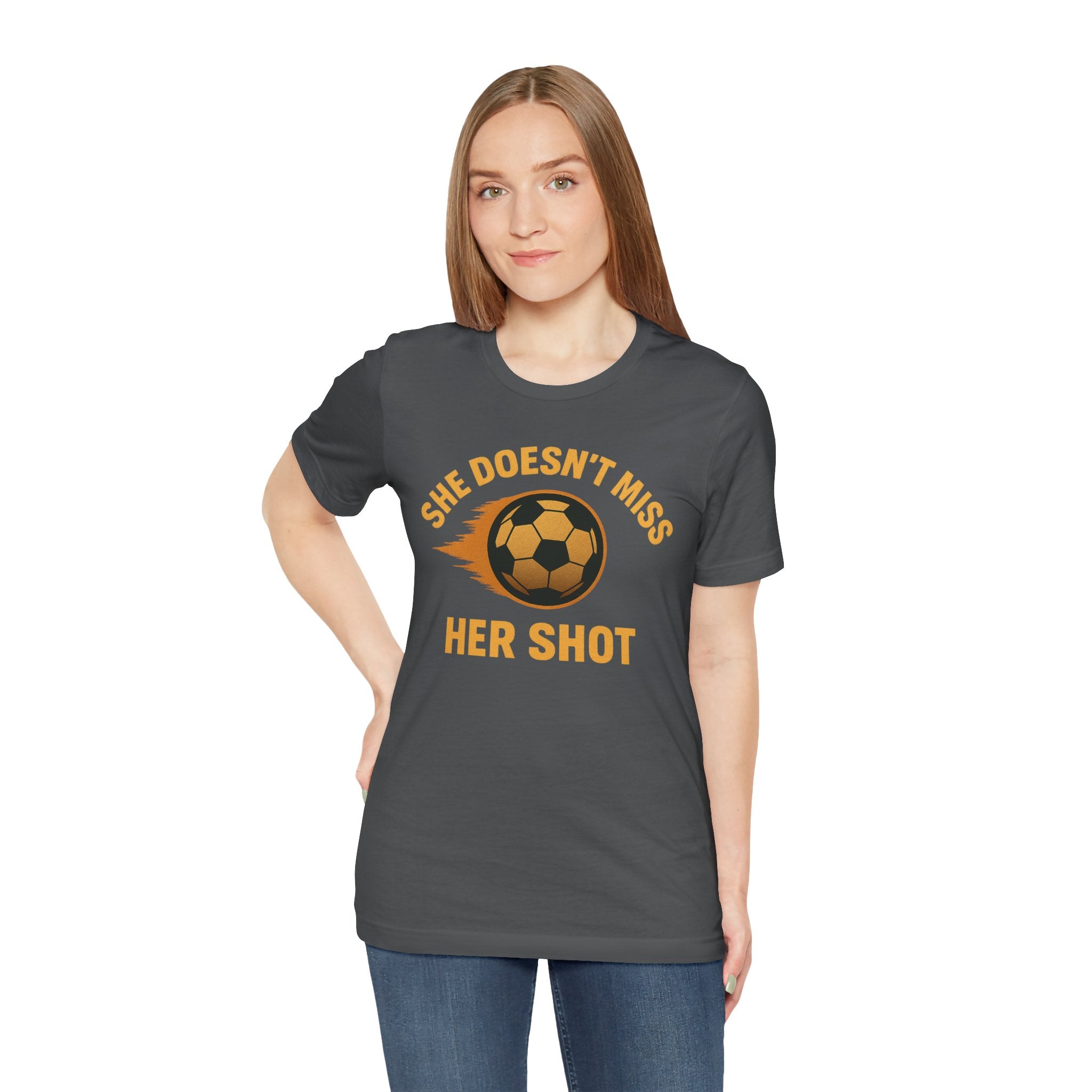 Soccer Motivational Tee - She Doesn't Miss Her Shot