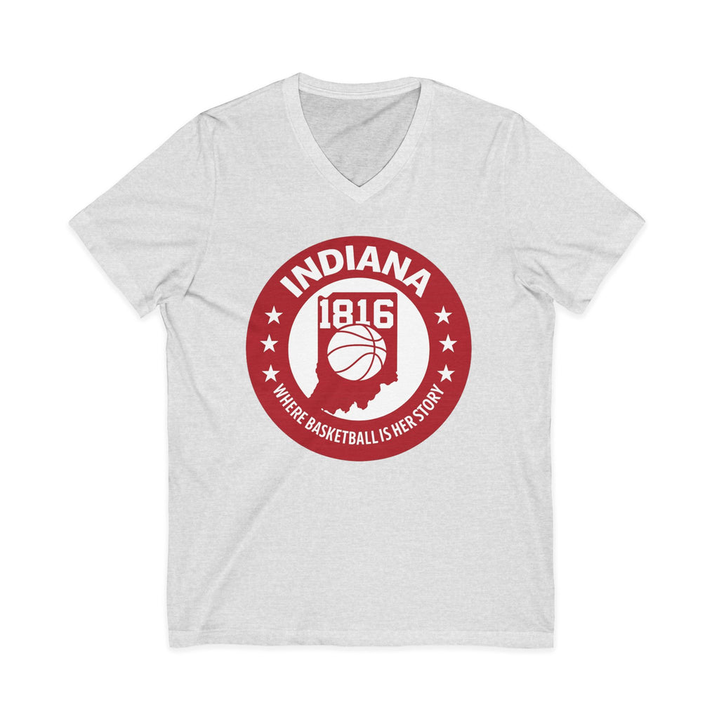 Indiana 1816 Basketball State Tee — Where Basketball Is Her Story V-Neck
