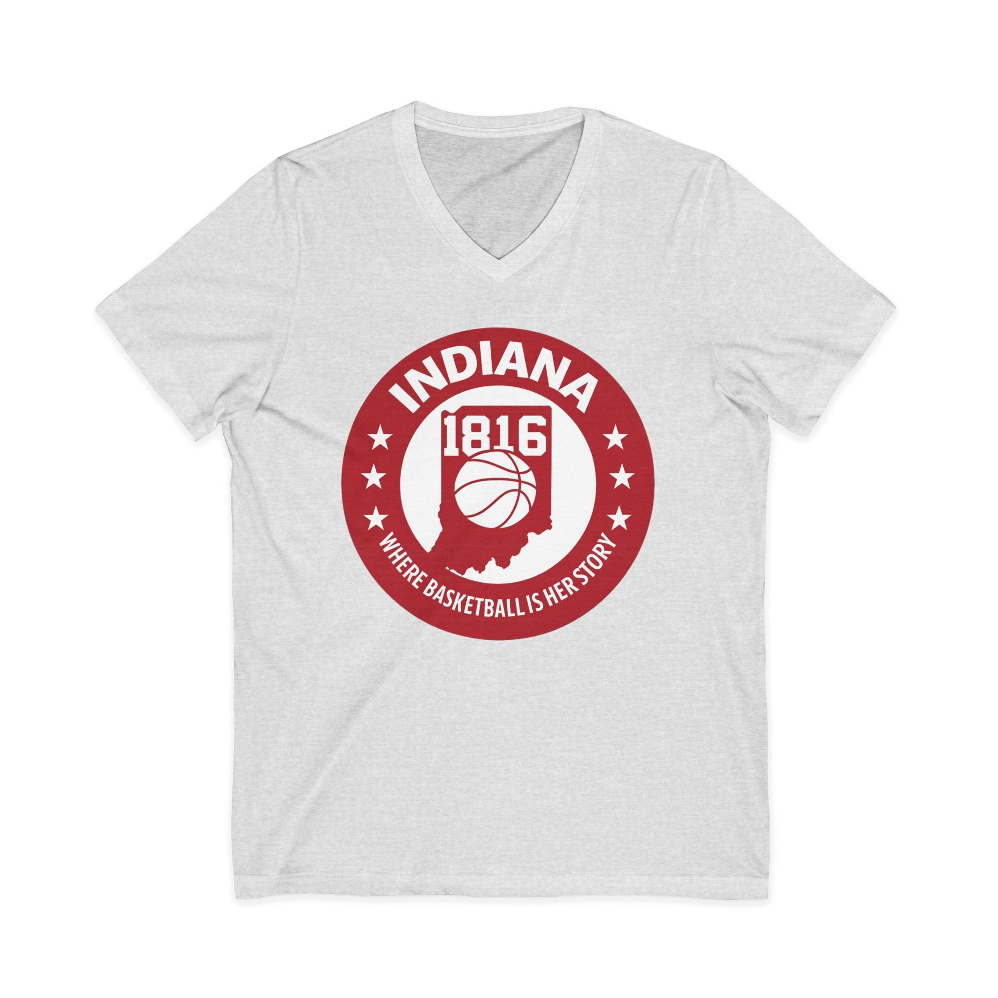 Indiana 1816 Basketball State Tee — Where Basketball Is Her Story V-Neck