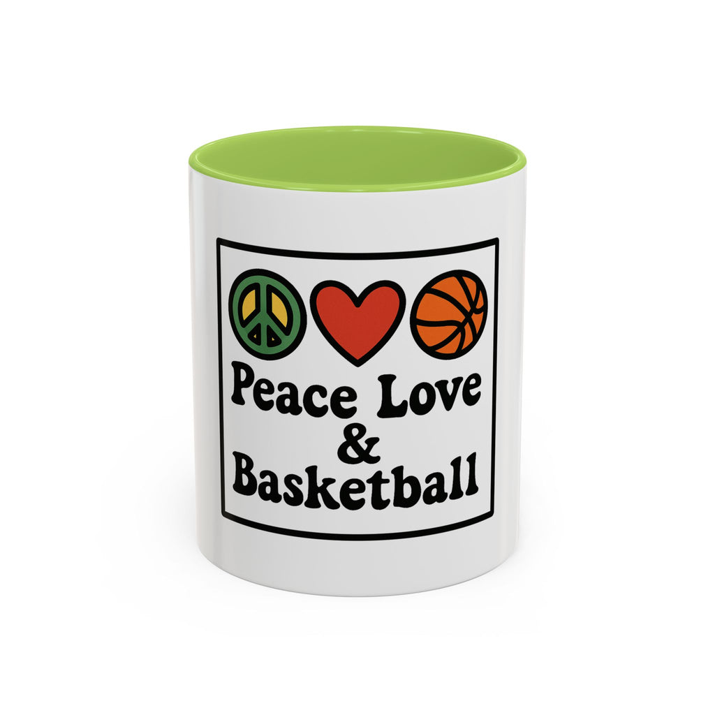 Accent Coffee Mug with Peace, Love & Basketball Design