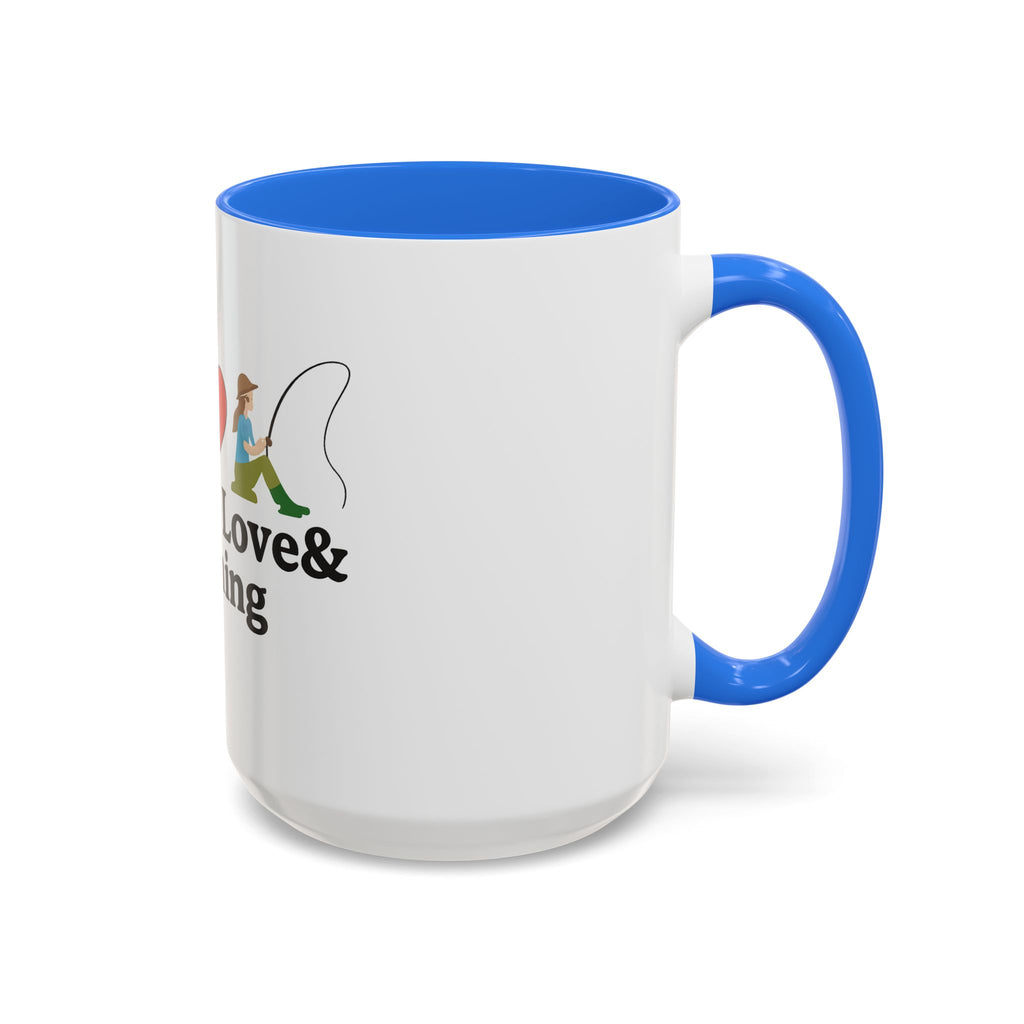 Peace, Love & Fishing Mug - Colorful Ceramic Coffee Cup for Anglers