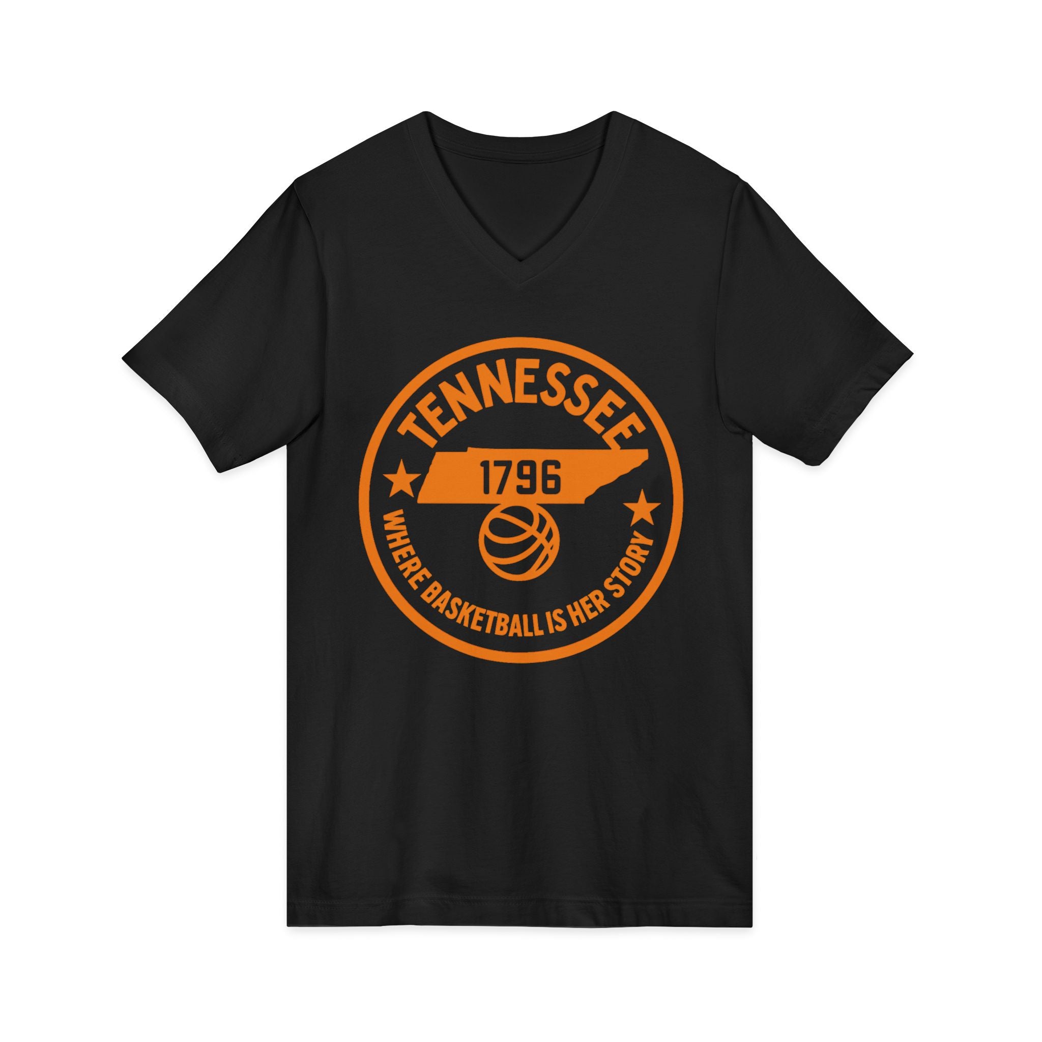 Tennessee Basketball V-Neck Tee — "Where Basketball Is Her Story"