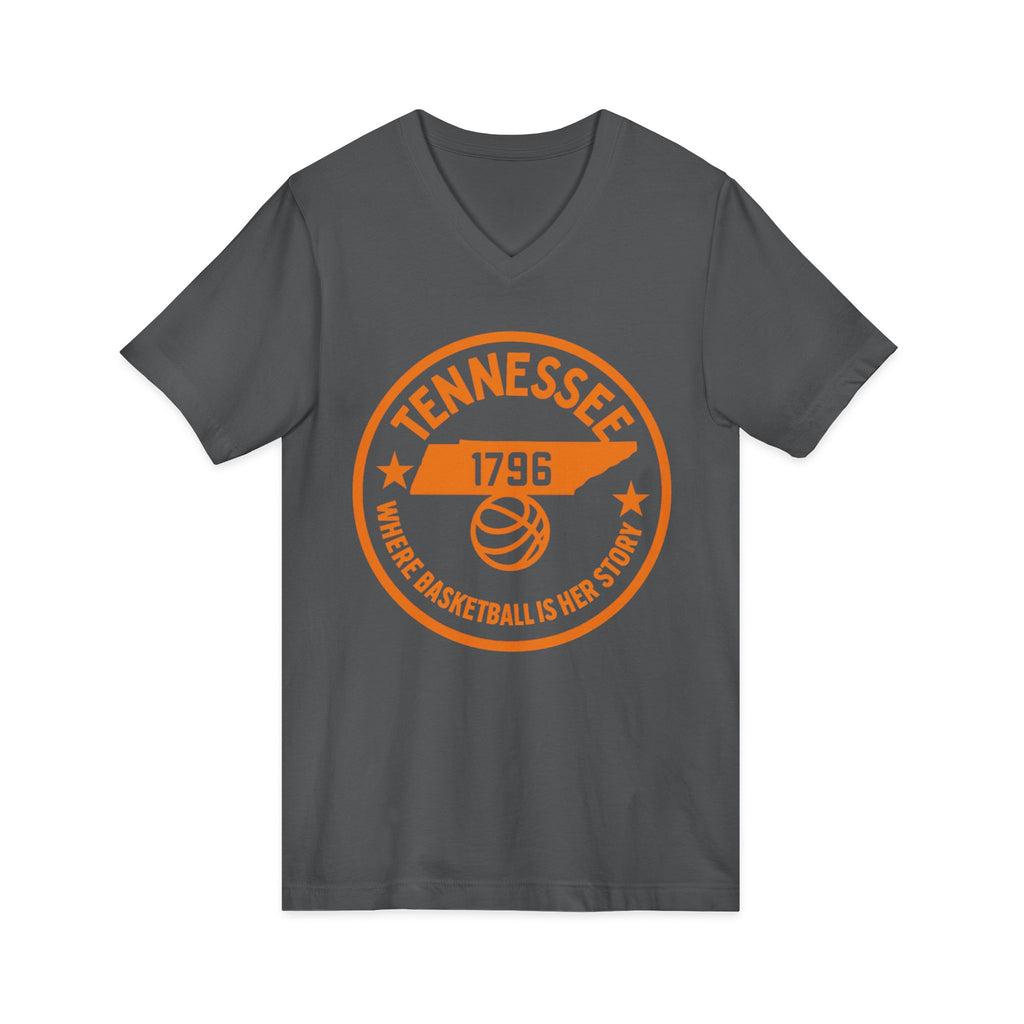 Tennessee Basketball V-Neck Tee — "Where Basketball Is Her Story"