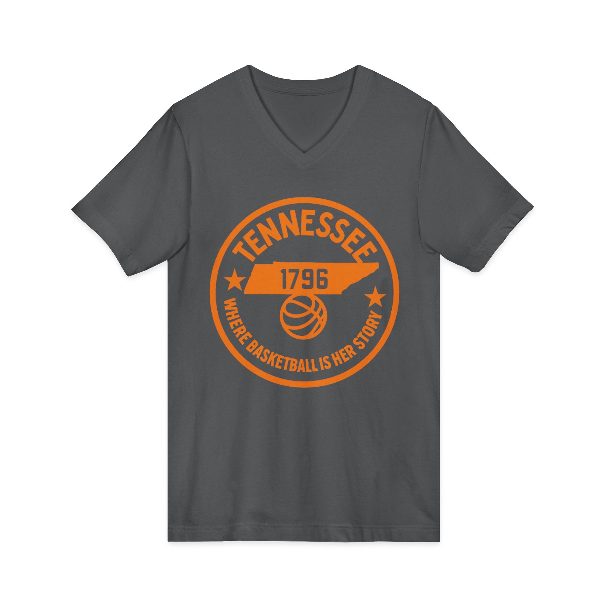 Tennessee Basketball V-Neck Tee — "Where Basketball Is Her Story"
