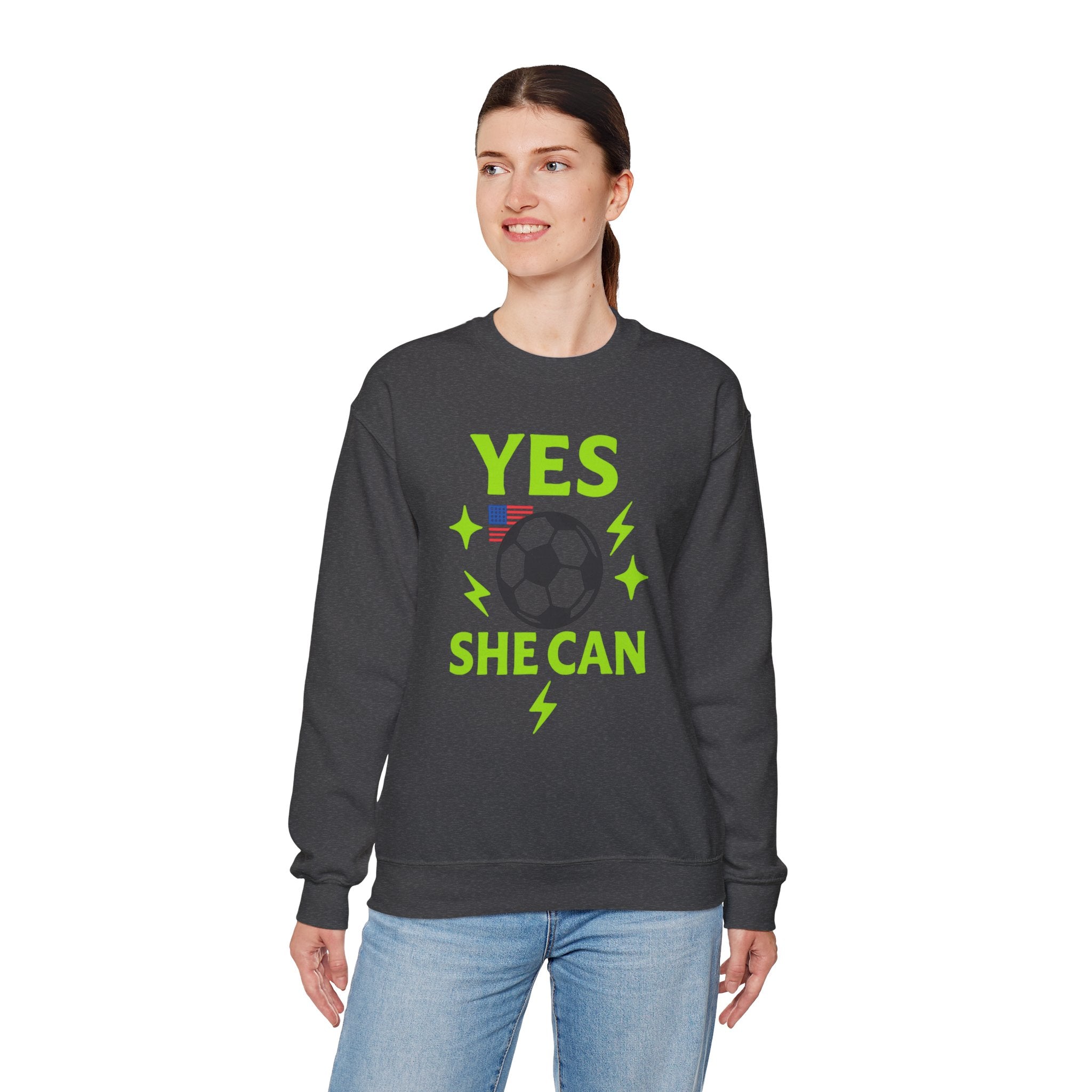 Yes, She Can Soccer Sweatshirt, Unisex Crewneck