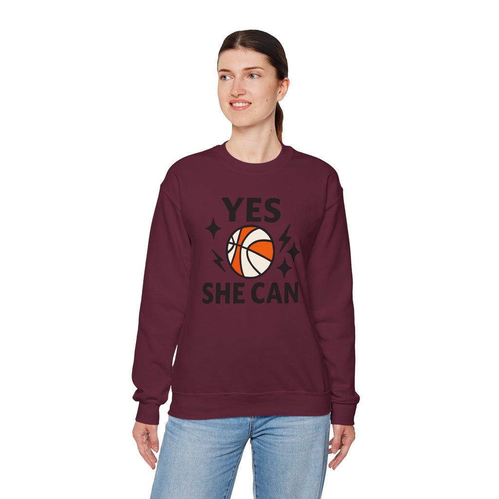 Yes, She Can Basketball Sweatshirt, Unisex Crewneck