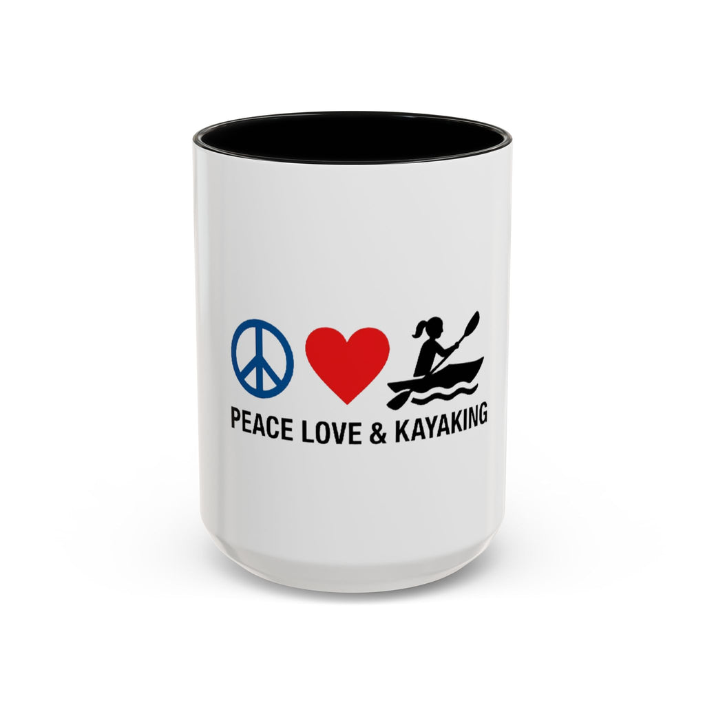 Peace Love & Kayaking Accent Coffee Mug — Kayaker Gift, 11/15oz