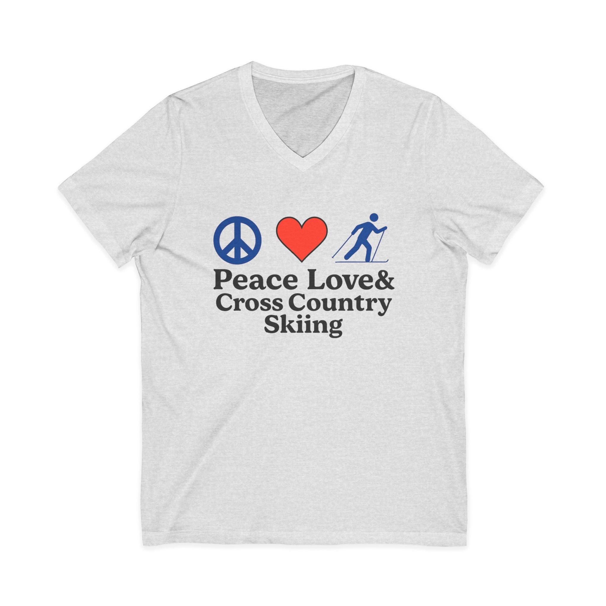 Peace Love & Cross Country Skiing V-Neck Tee