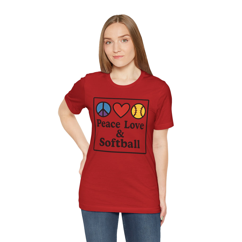 Peace Love & Softball Tee - Unisex Jersey Short Sleeve Shirt