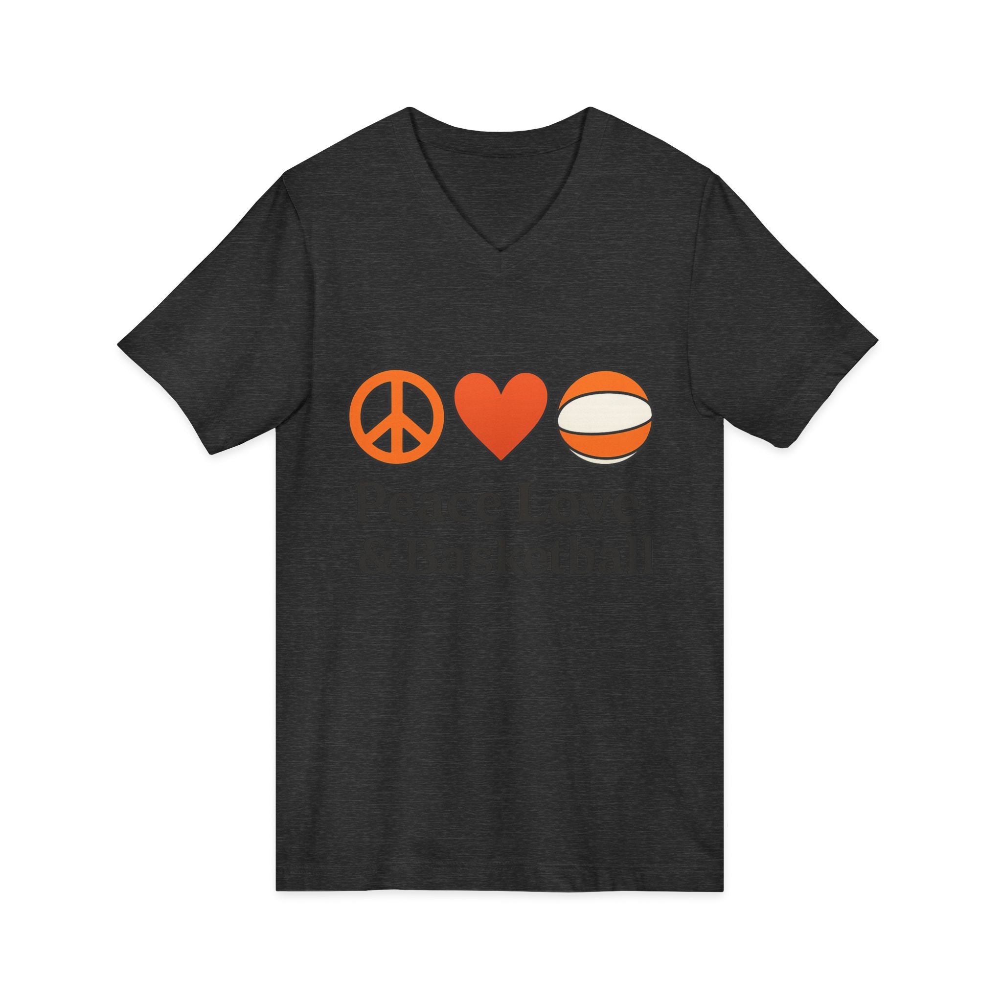 Peace Love & Basketball V-Neck Tee — Basketball Fan Graphic Shirt