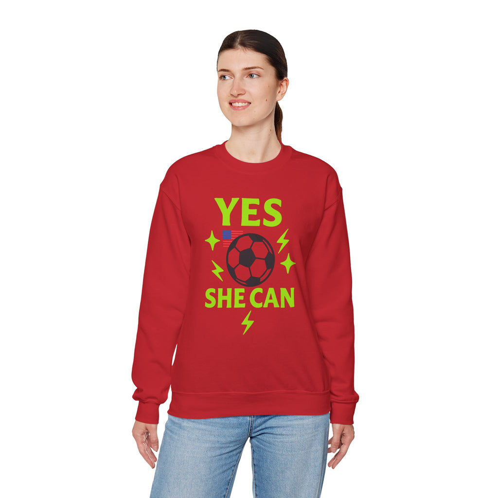 Yes, She Can Soccer Sweatshirt, Unisex Crewneck